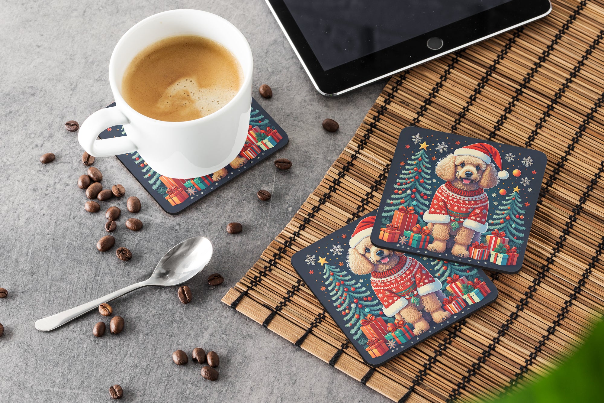 Apricot Toy Poodle Christmas Foam Coasters