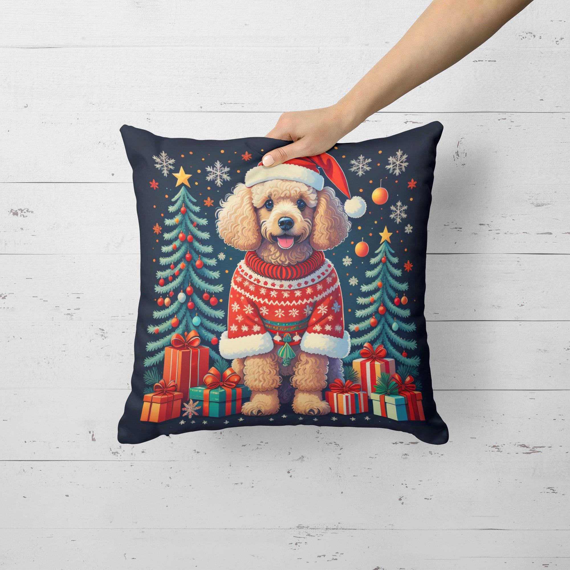 Apricot Toy Poodle Christmas Fabric Decorative Pillow