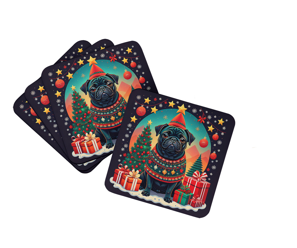 Buy this Black Pug Christmas Foam Coasters