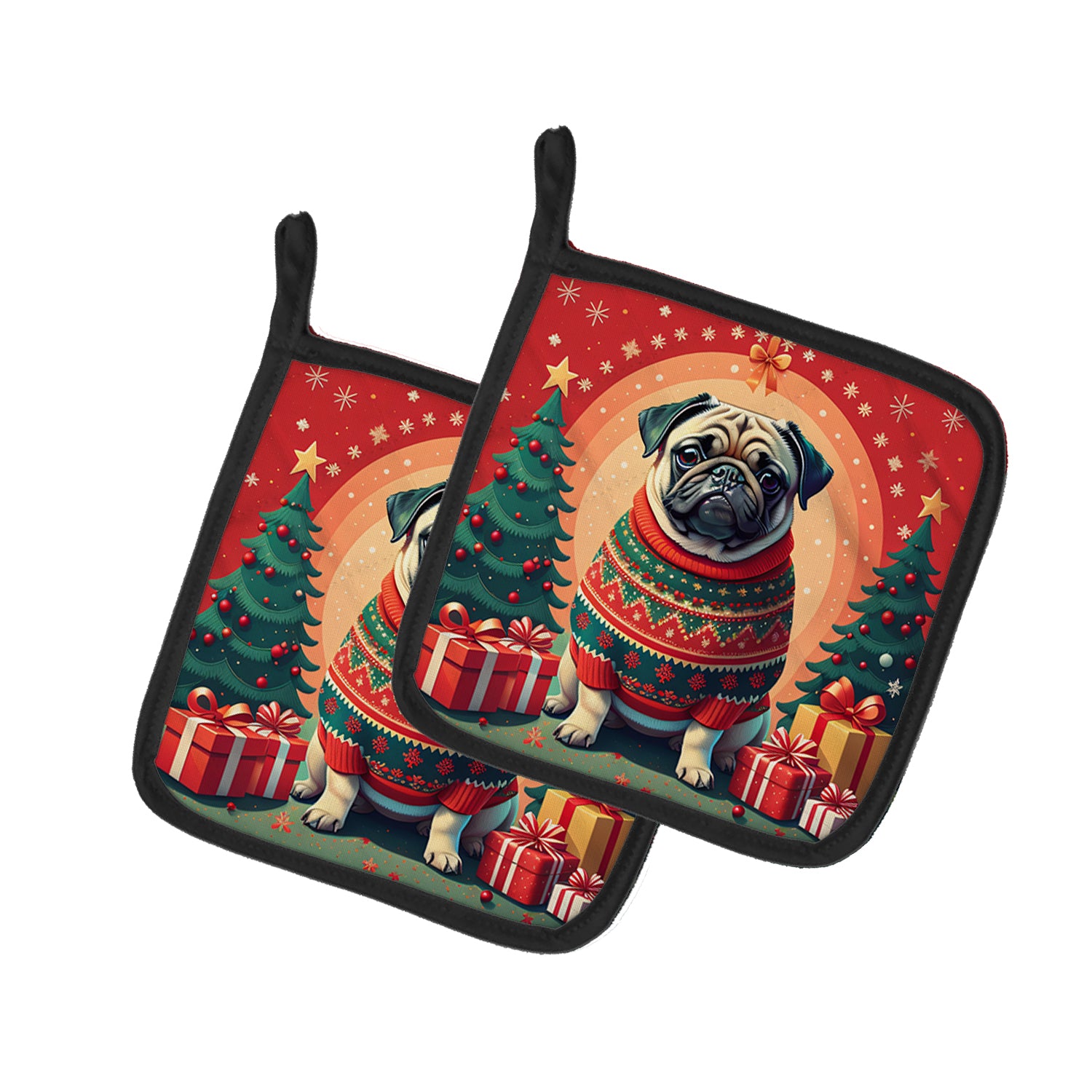 Buy this Fawn Pug Christmas Pair of Pot Holders