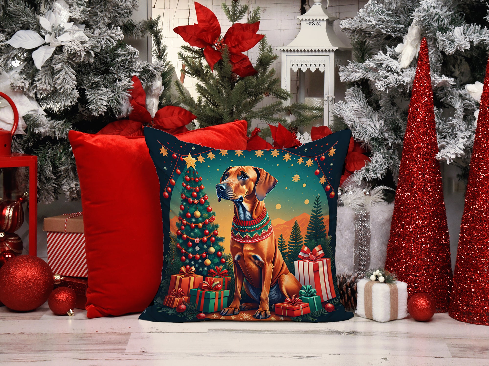 Rhodesian Ridgeback Christmas Fabric Decorative Pillow