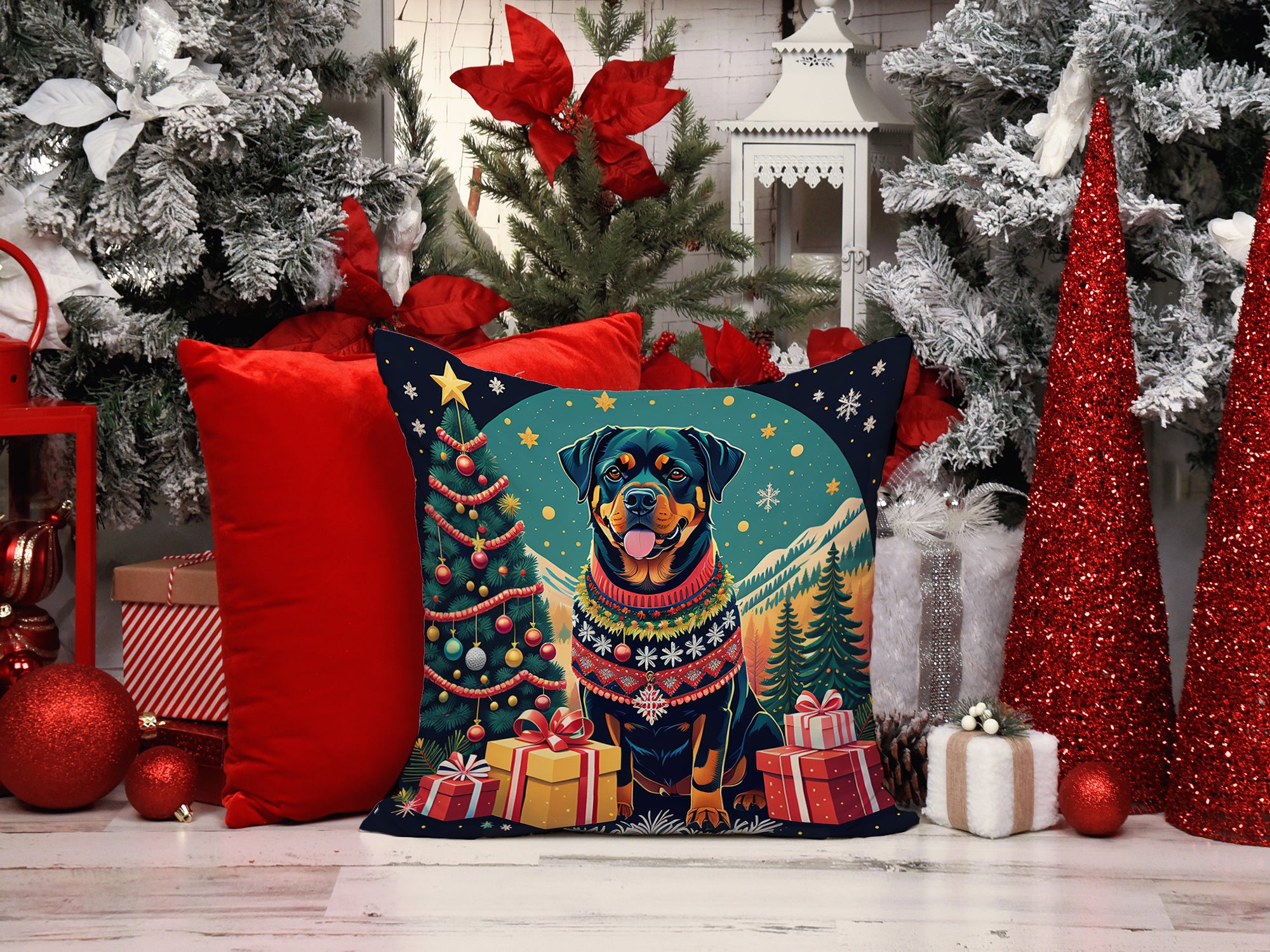 Rottweiler Christmas Fabric Decorative Pillow