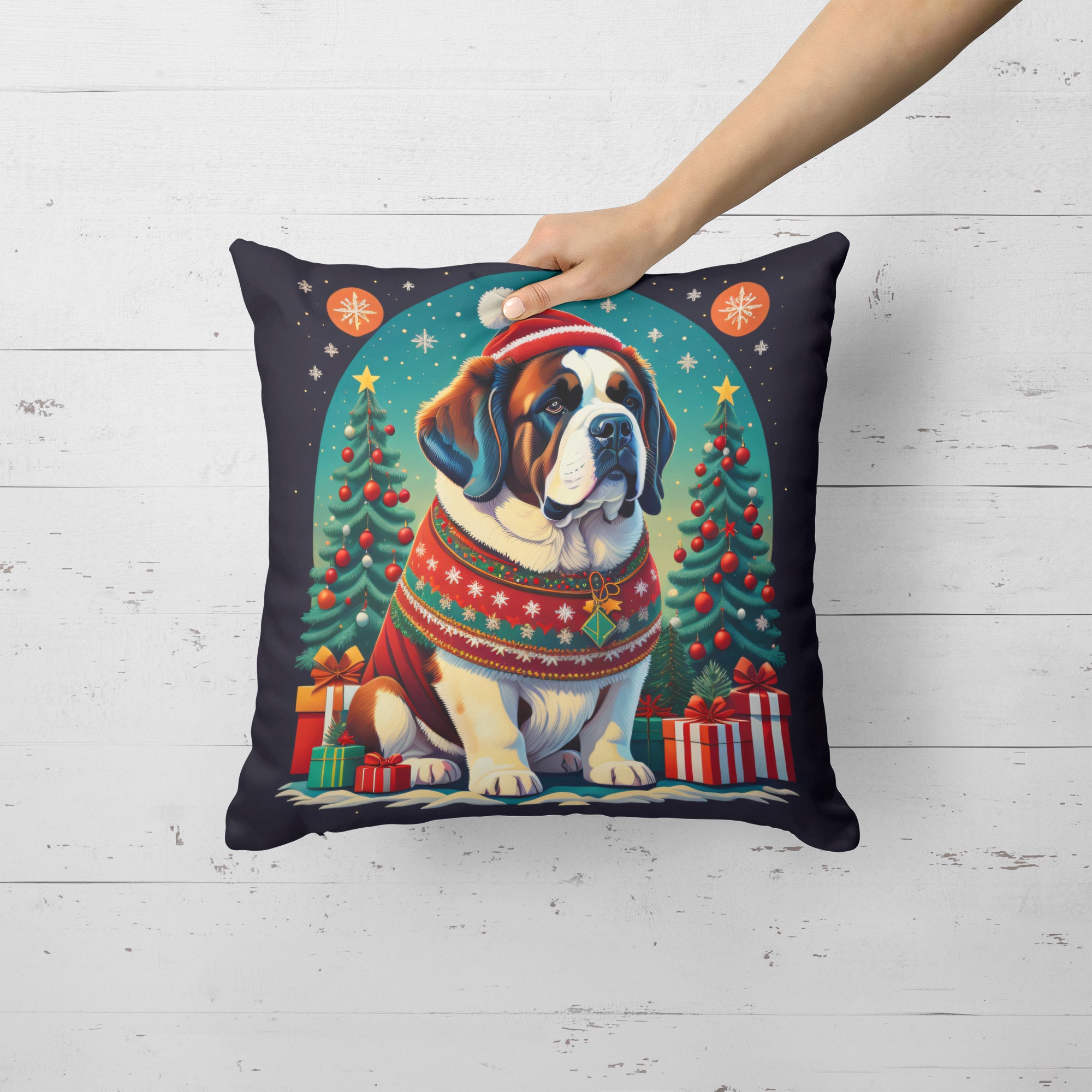 Saint Bernard Christmas Fabric Decorative Pillow