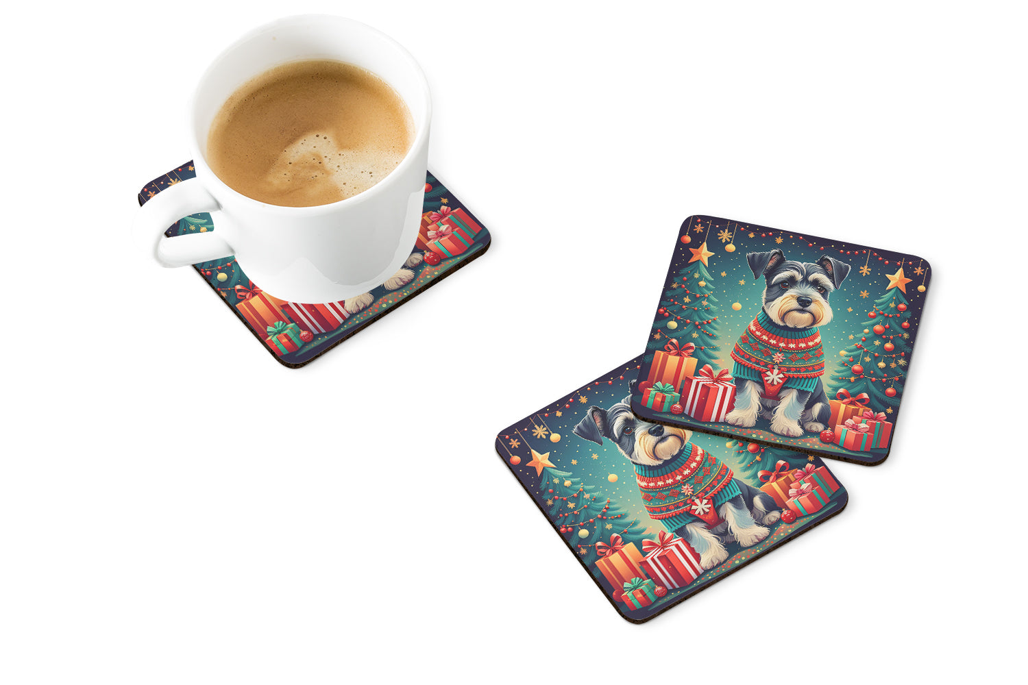 Schnauzer Christmas Foam Coasters