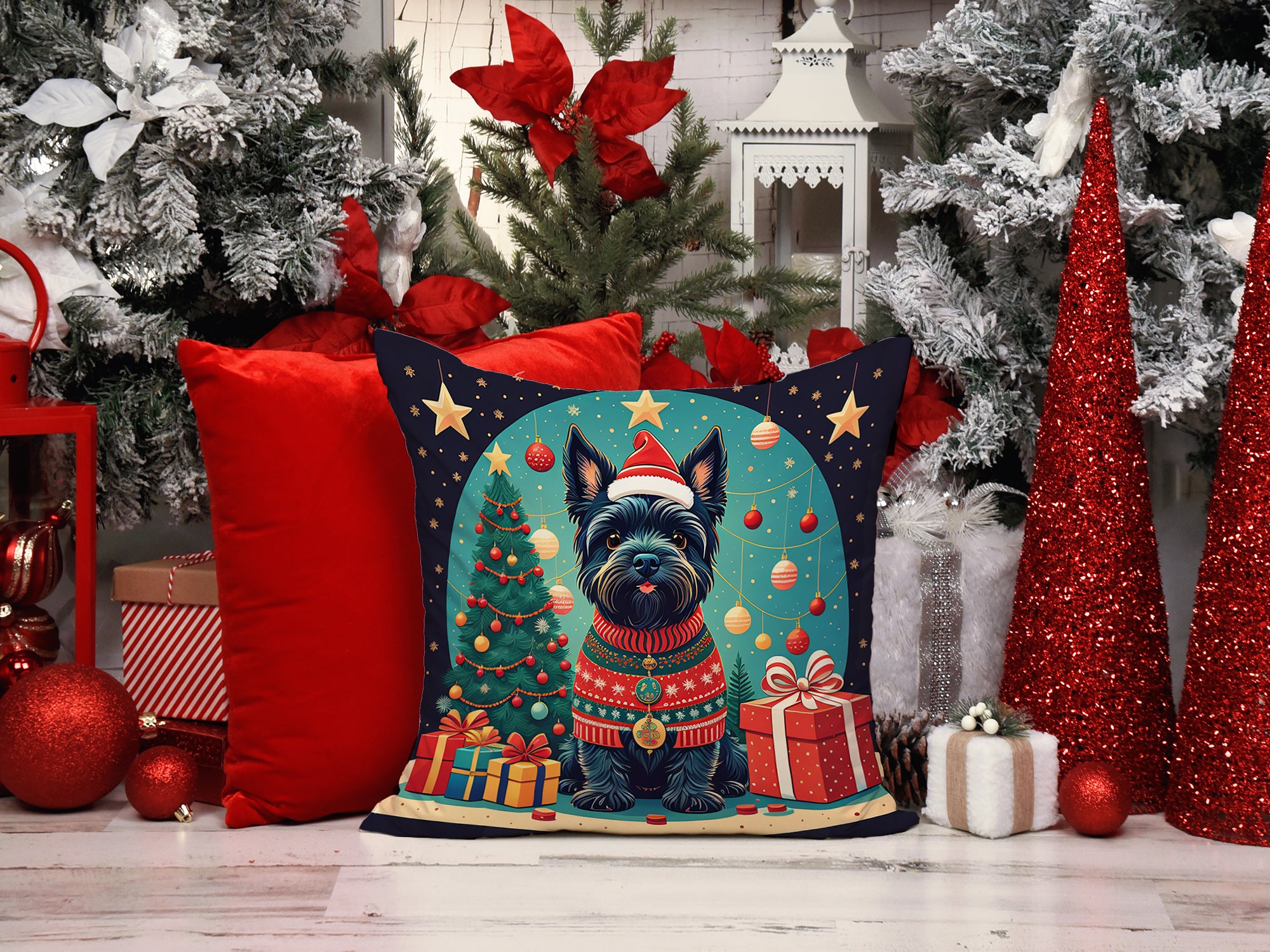 Scottish Terrier Christmas Fabric Decorative Pillow