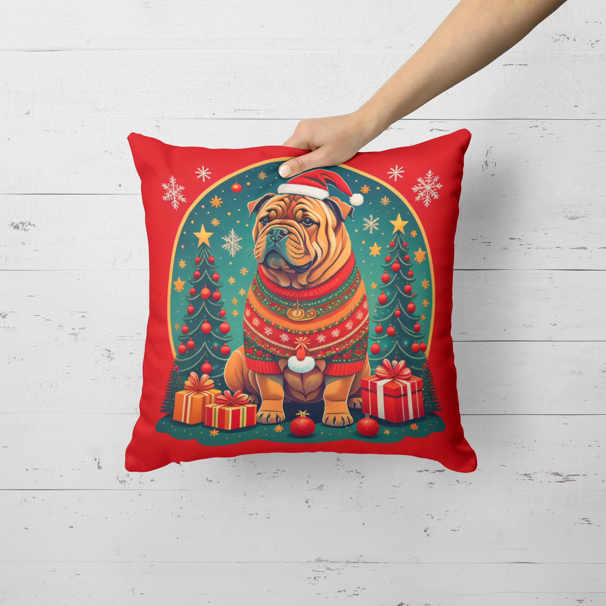 Shar Pei Christmas Fabric Decorative Pillow
