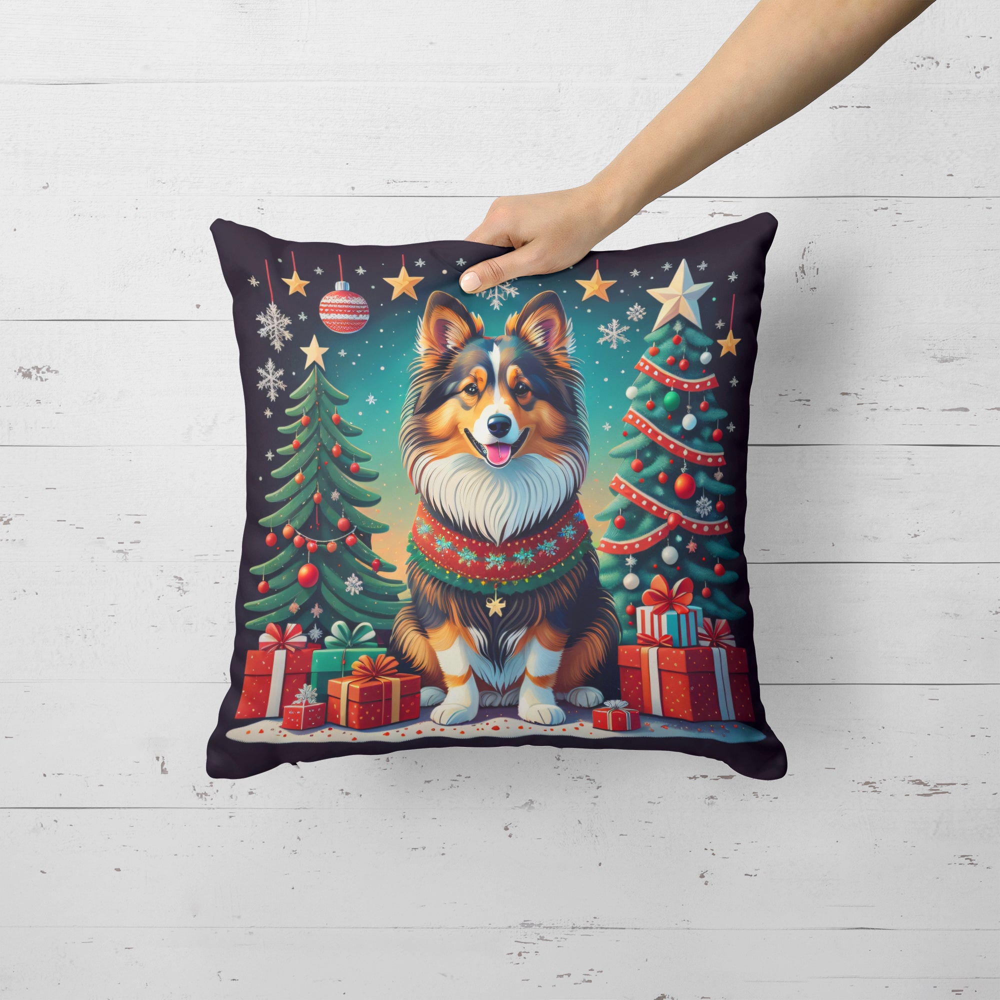 Sheltie Christmas Fabric Decorative Pillow