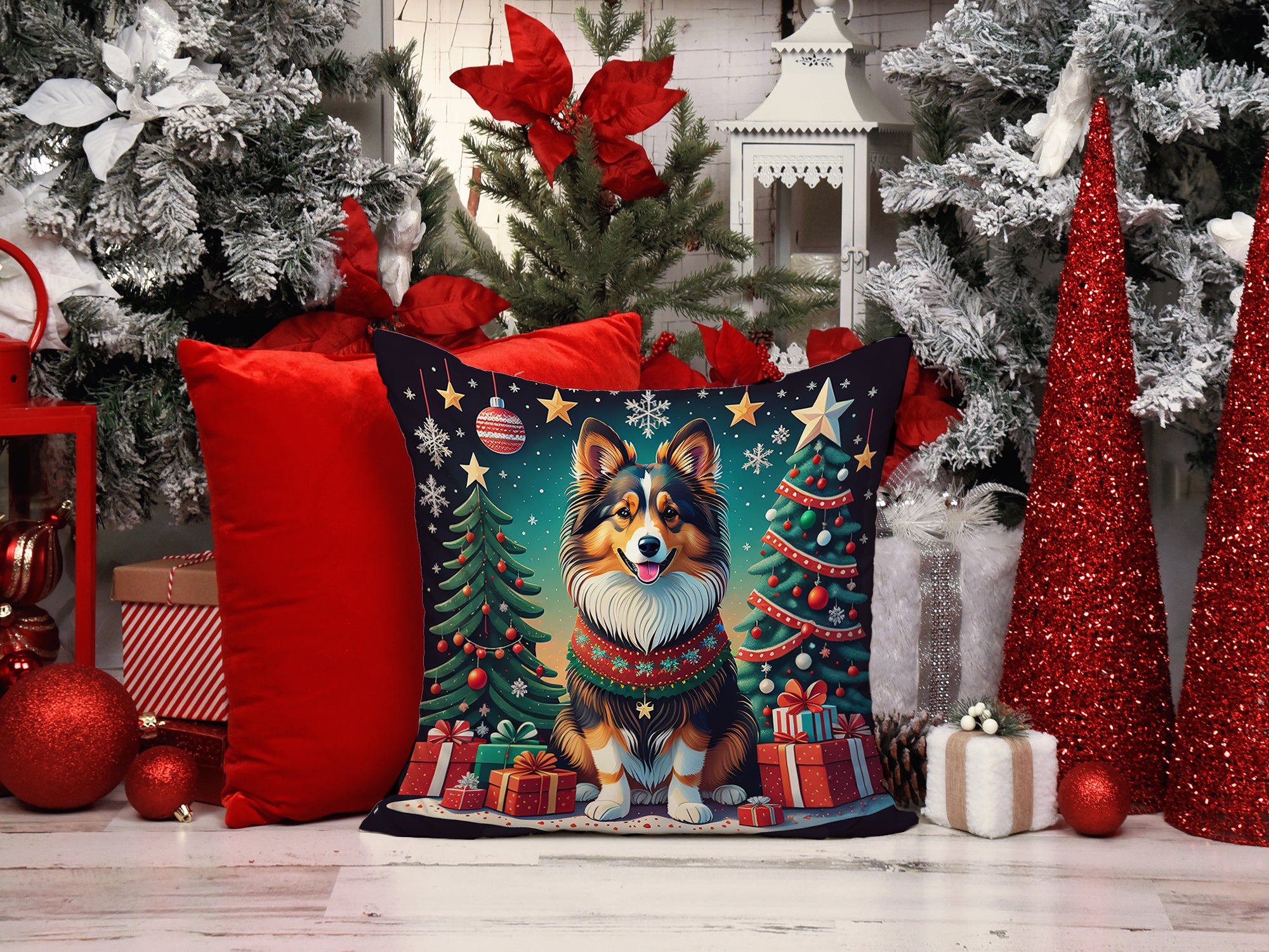 Sheltie Christmas Fabric Decorative Pillow