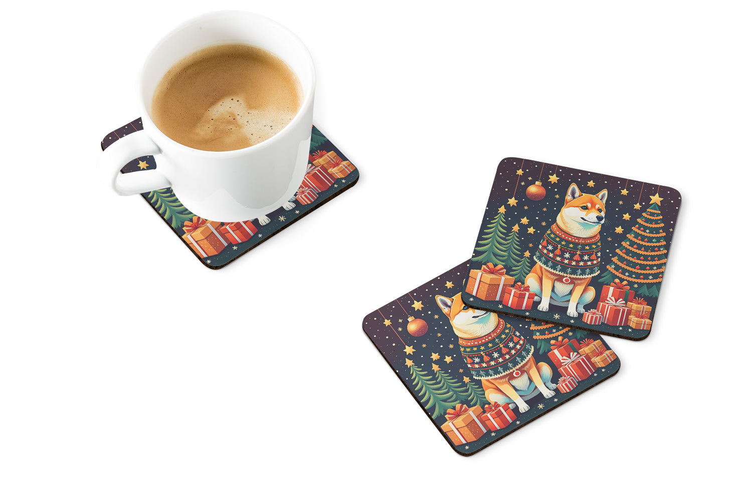 Shiba Inu Christmas Foam Coasters