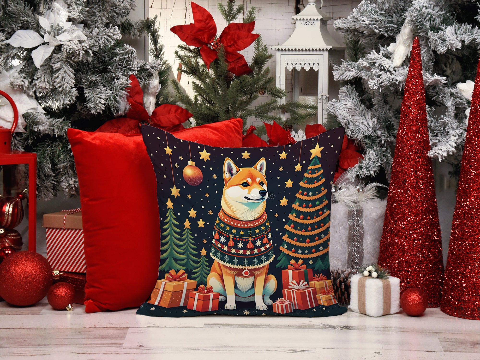 Shiba Inu Christmas Fabric Decorative Pillow