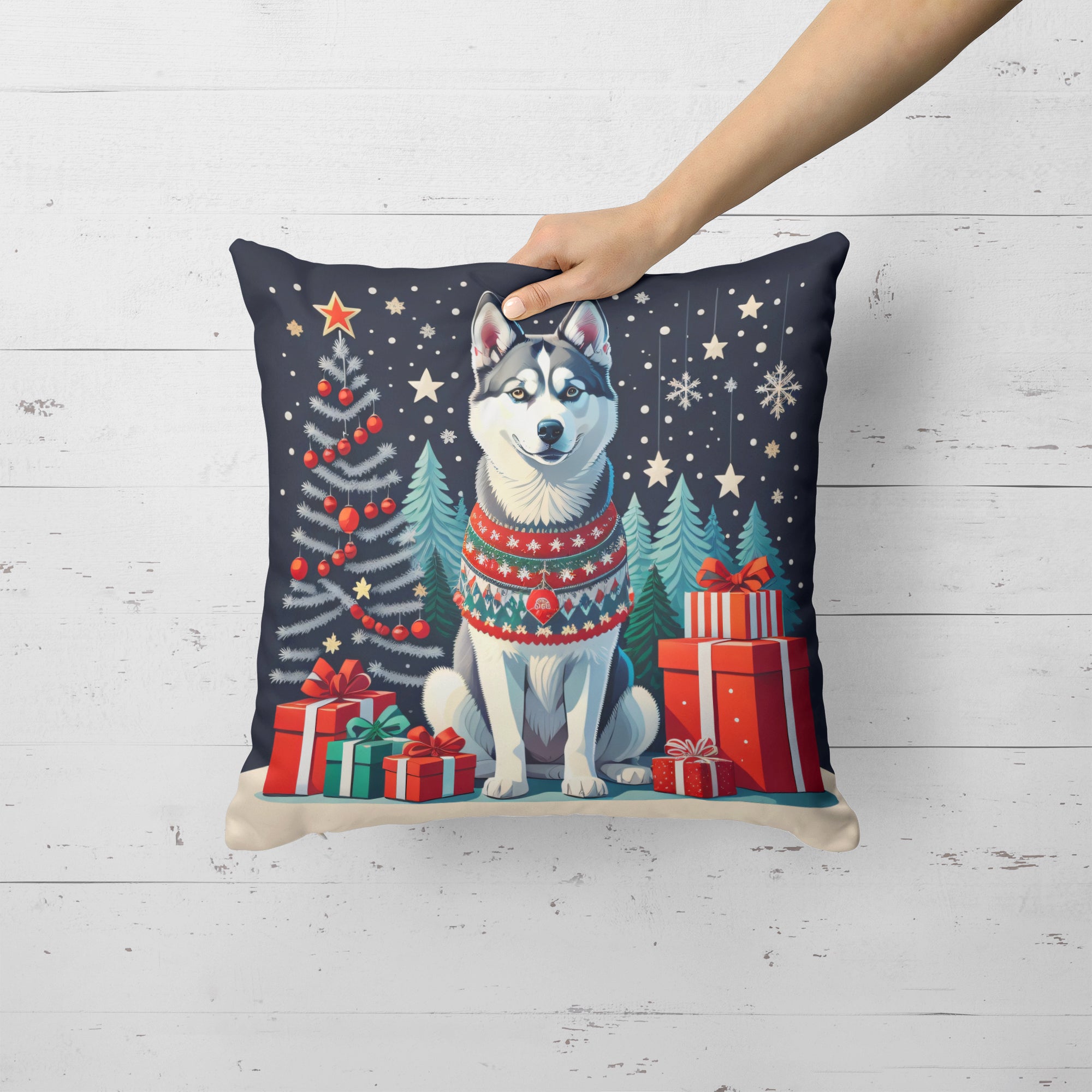 Siberian Husky Christmas Fabric Decorative Pillow