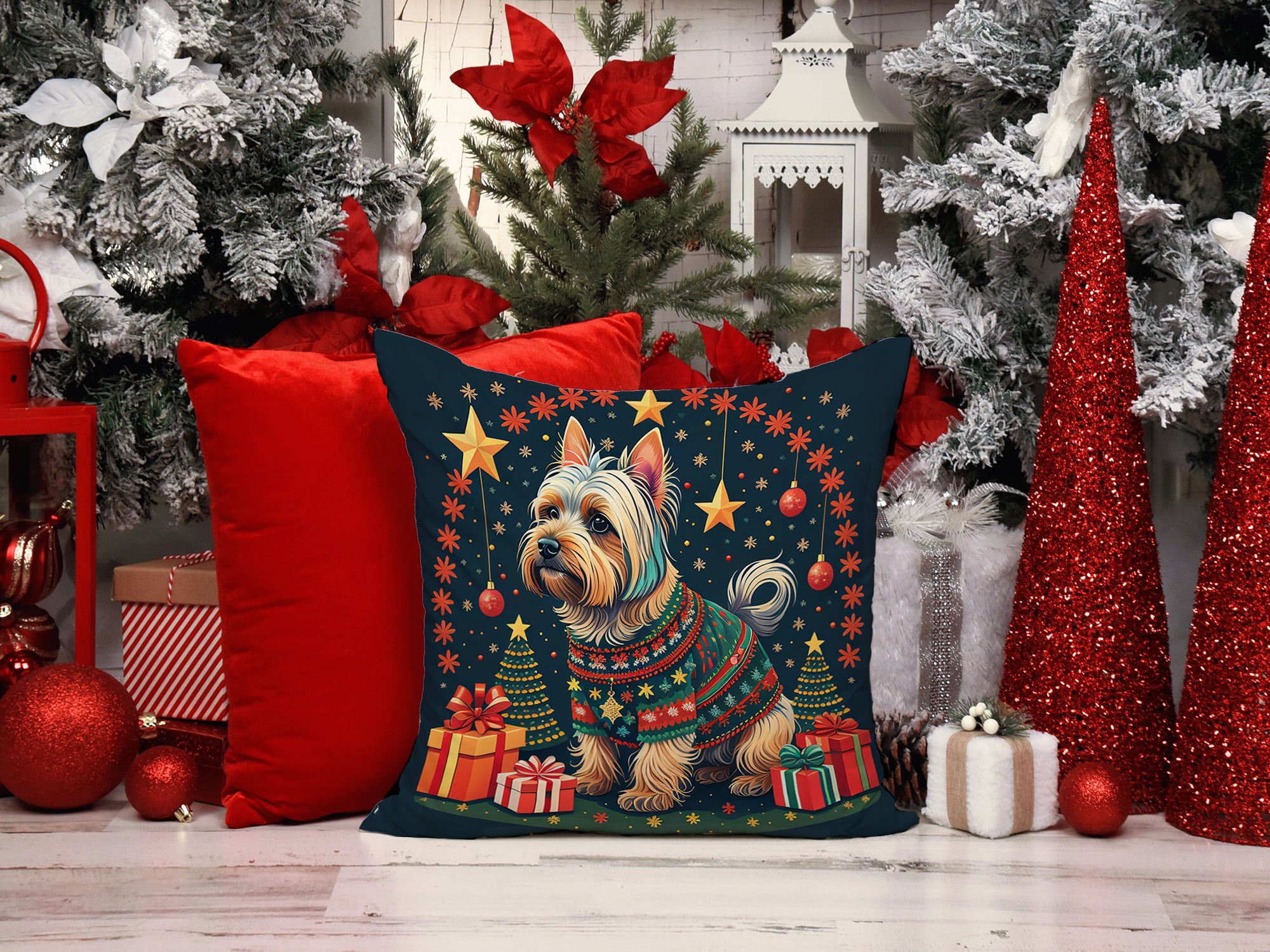 Silky Terrier Christmas Fabric Decorative Pillow