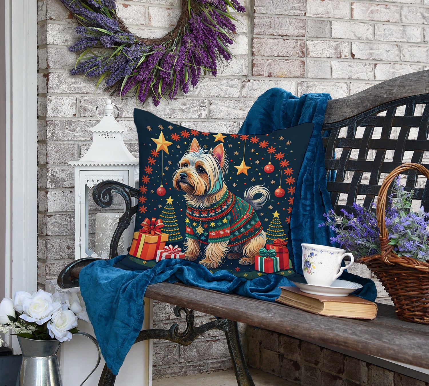 Silky Terrier Christmas Fabric Decorative Pillow