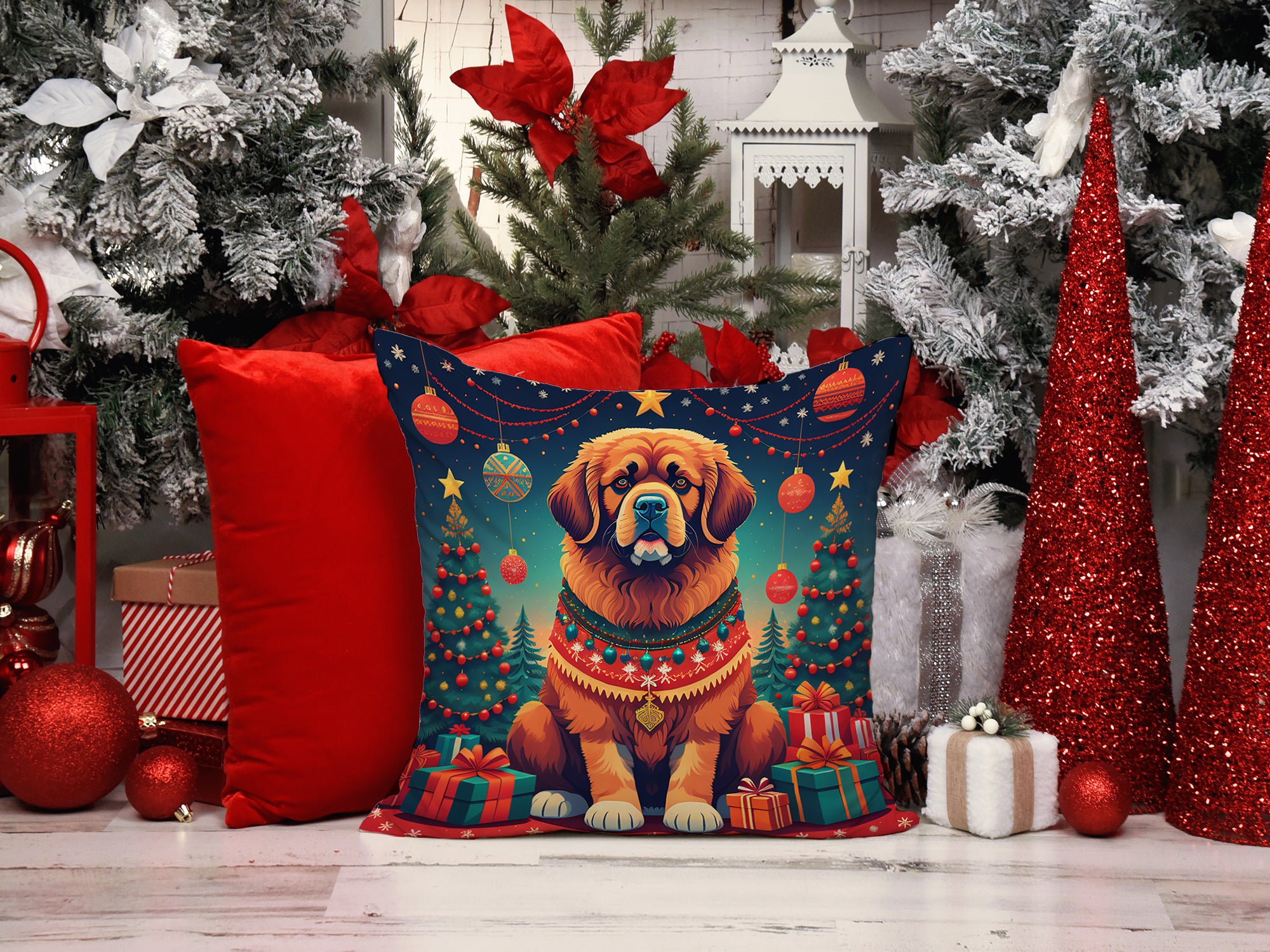 Tibetan Mastiff Christmas Fabric Decorative Pillow
