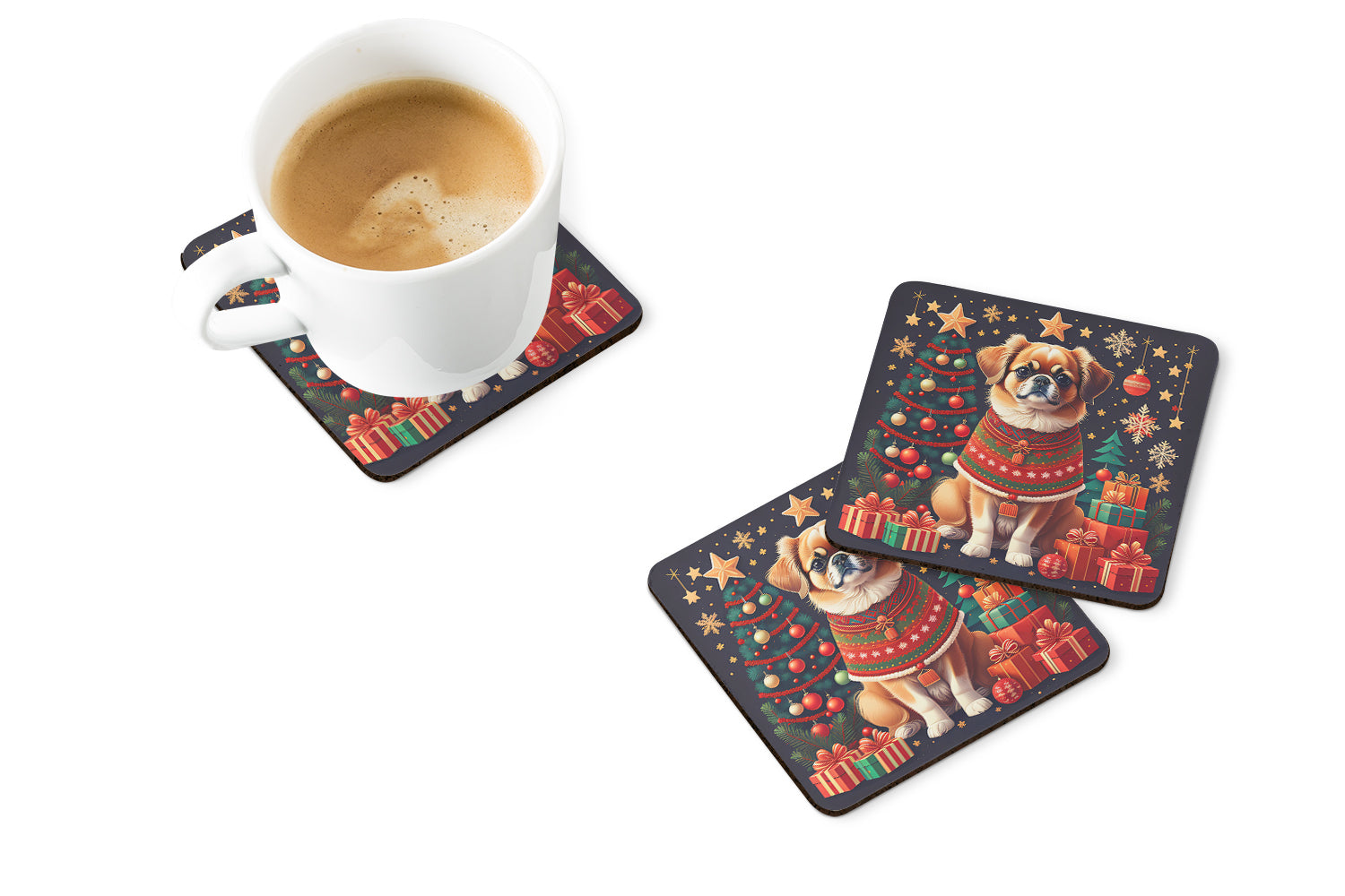 Tibetan Spaniel Christmas Foam Coasters
