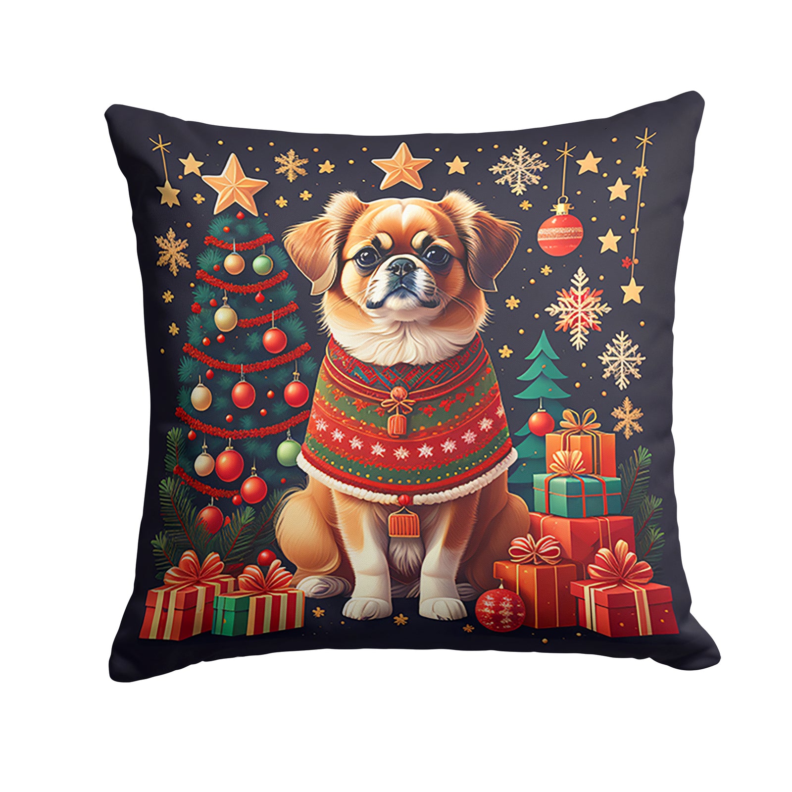 Caroline's Treasures Tibetan Spaniel Christmas Throw Pillow - 14x14 Decorative Pillow – Art for Your Home & Patio