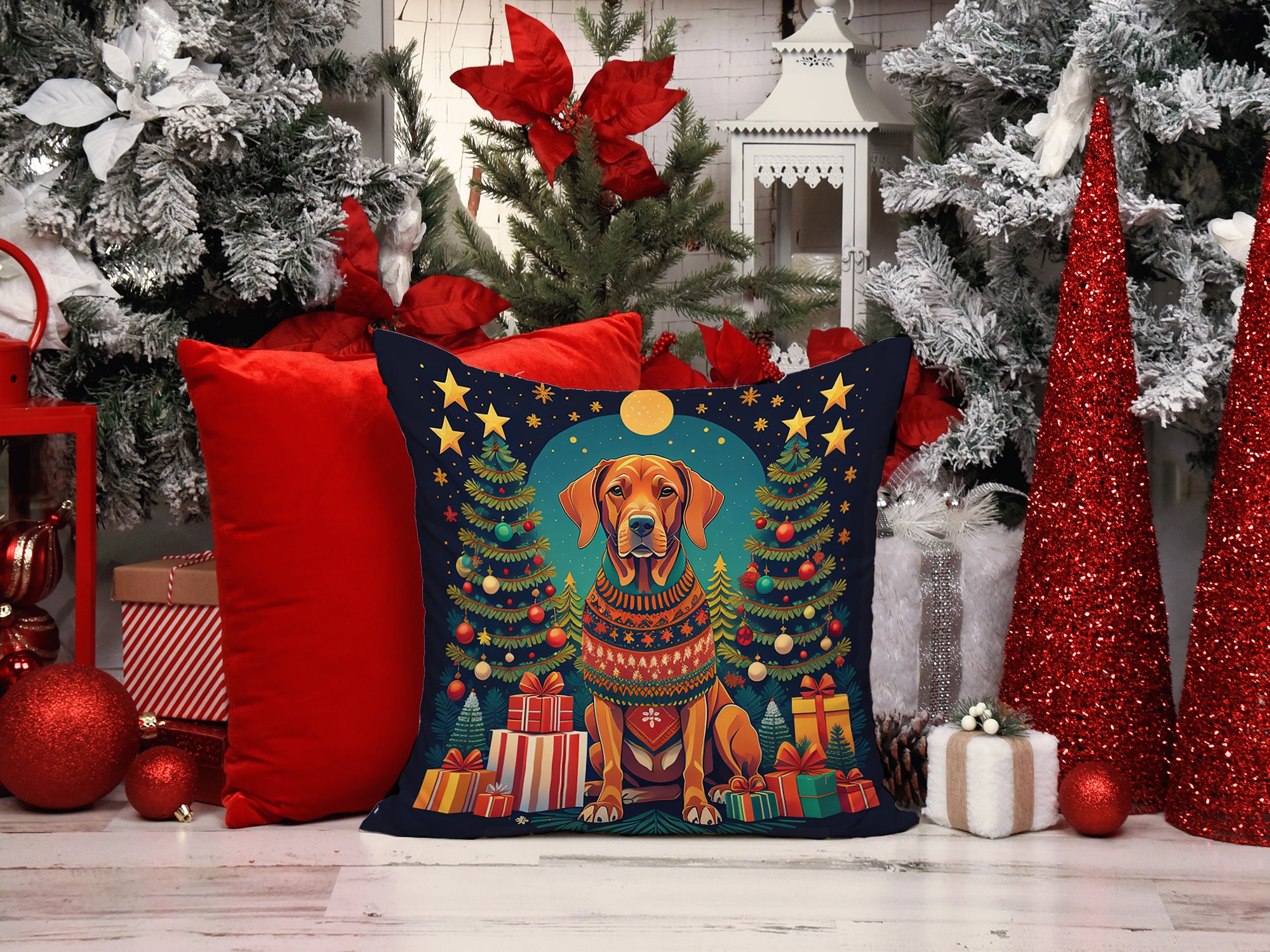 Vizsla Christmas Fabric Decorative Pillow