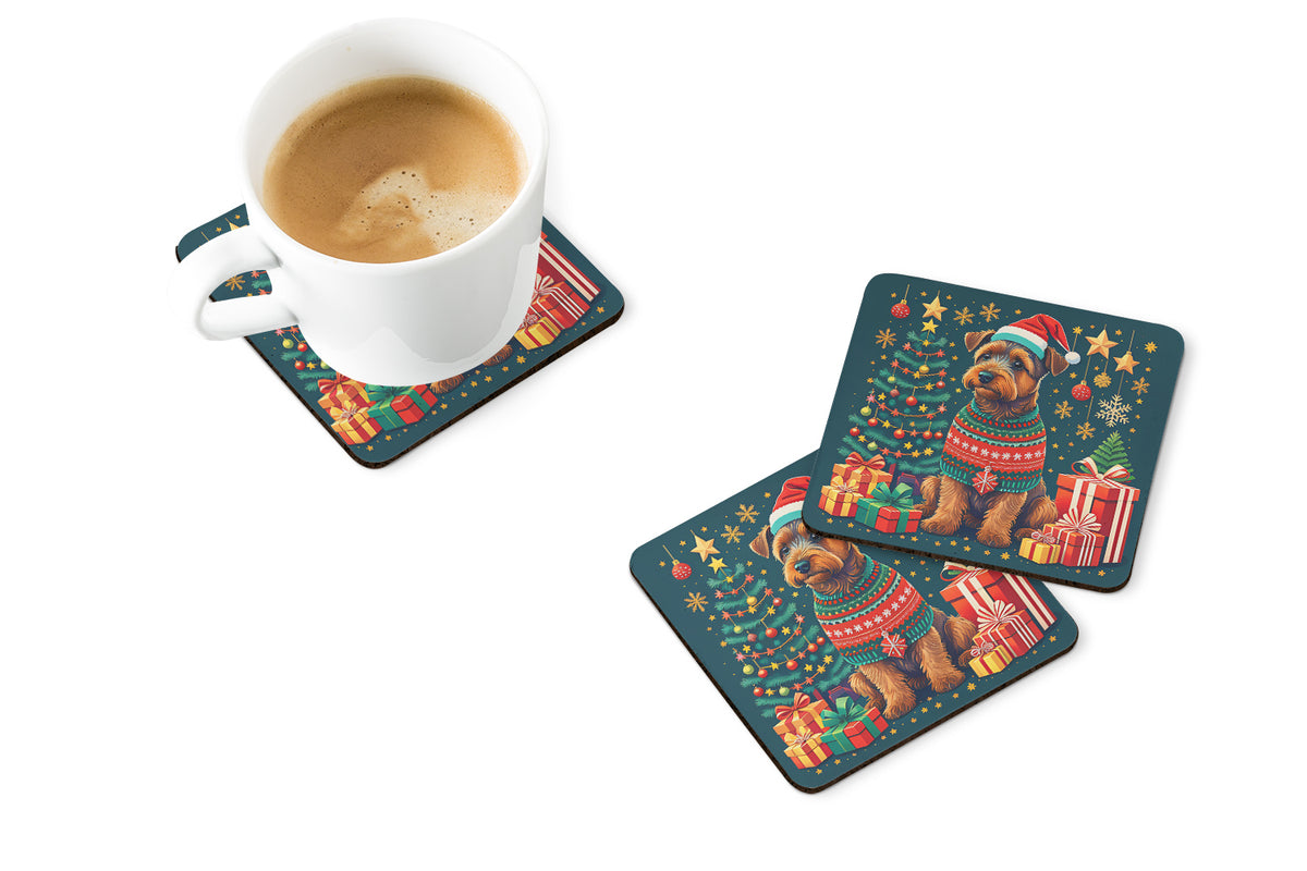 Caroline's Treasures Welsh Terrier Christmas Coasters - Set of 4 Lightweight Foam, Absorbent Drink Coasters