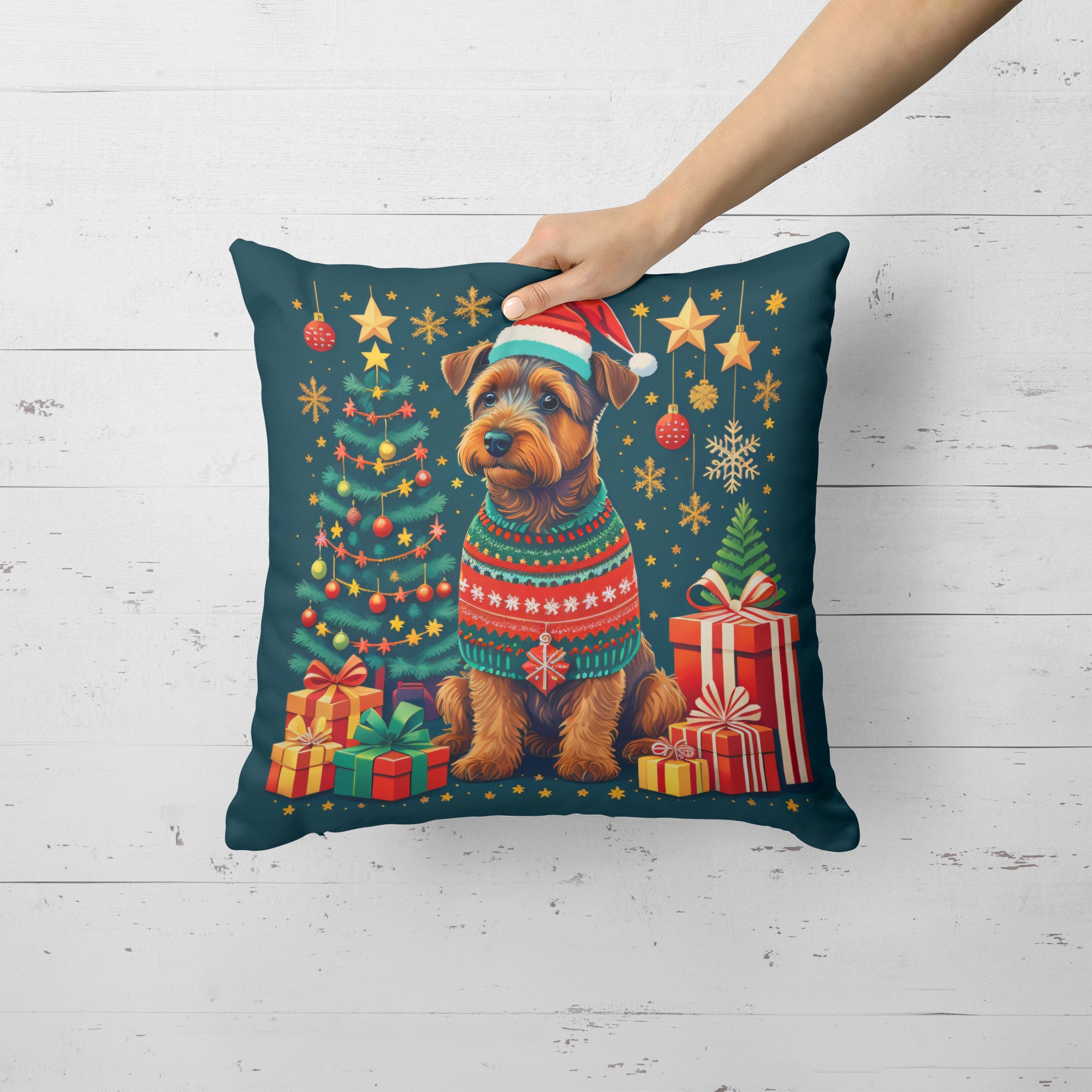 Welsh Terrier Christmas Fabric Decorative Pillow