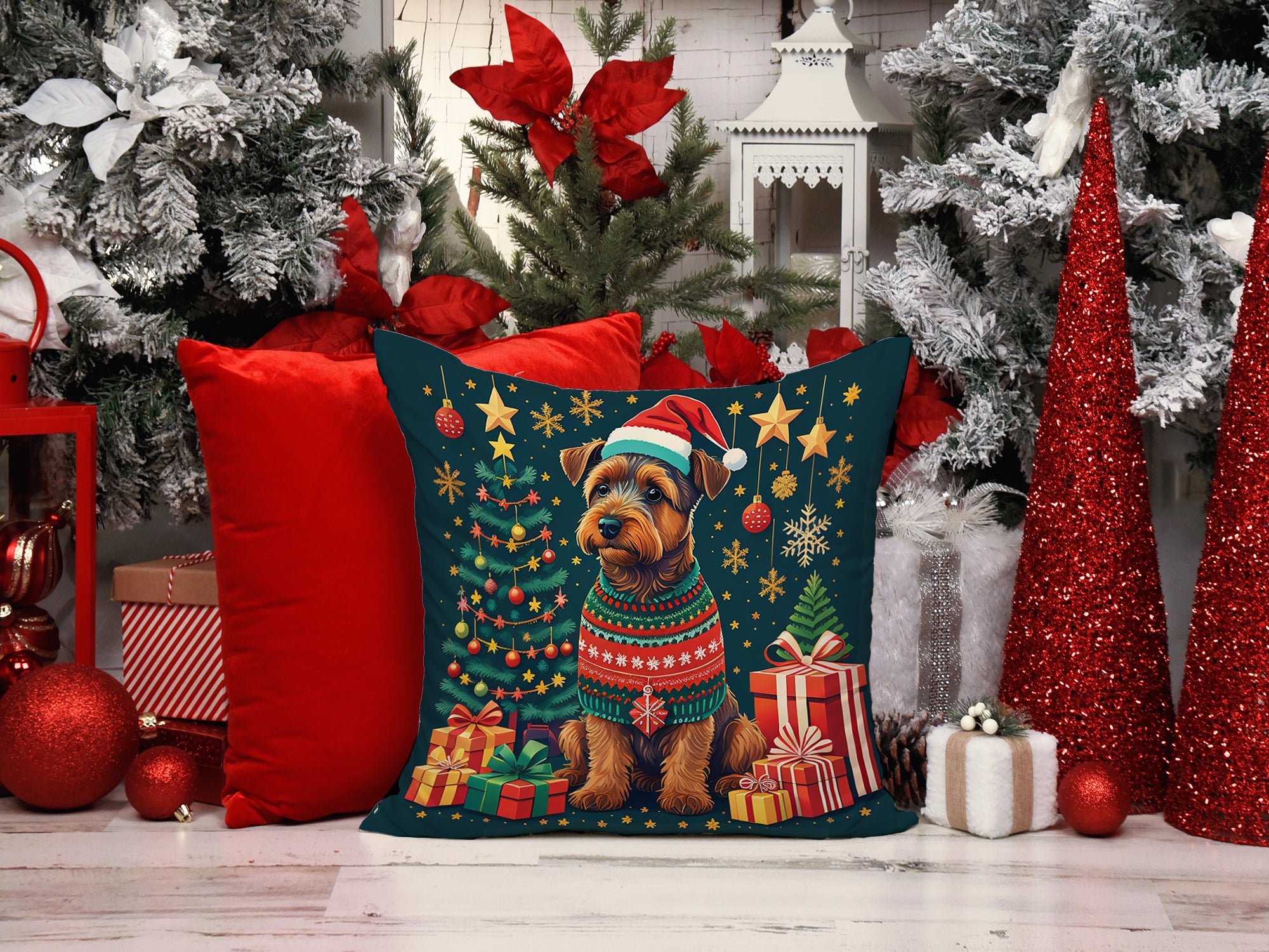 Welsh Terrier Christmas Fabric Decorative Pillow