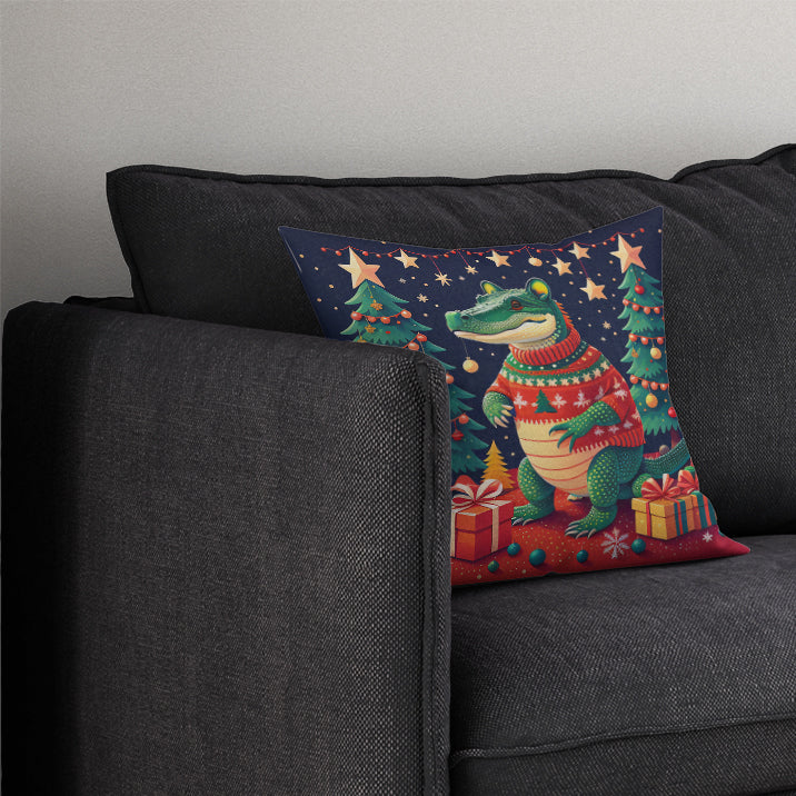 Alligator Christmas Fabric Decorative Pillow