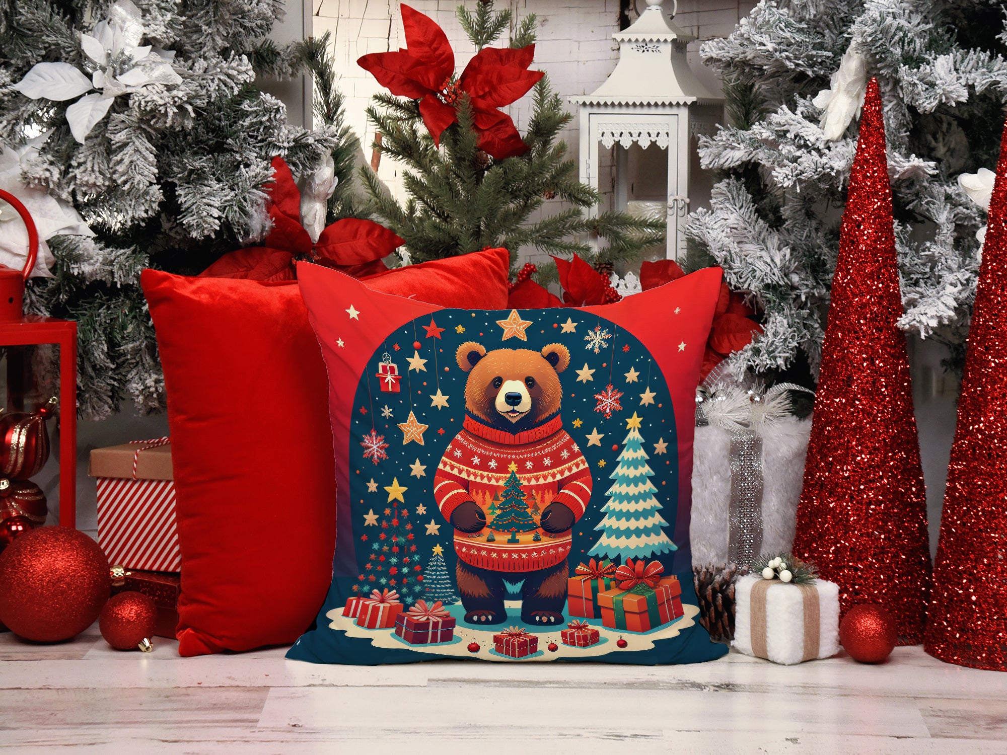 Bear Christmas Fabric Decorative Pillow