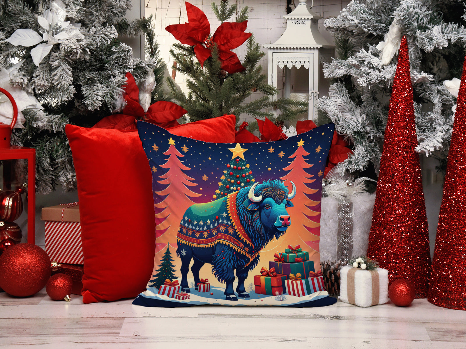 Caroline's Treasures Buffalo Christmas Throw Pillow - 14x14 Decorative Pillow – Art for Your Home & Patio