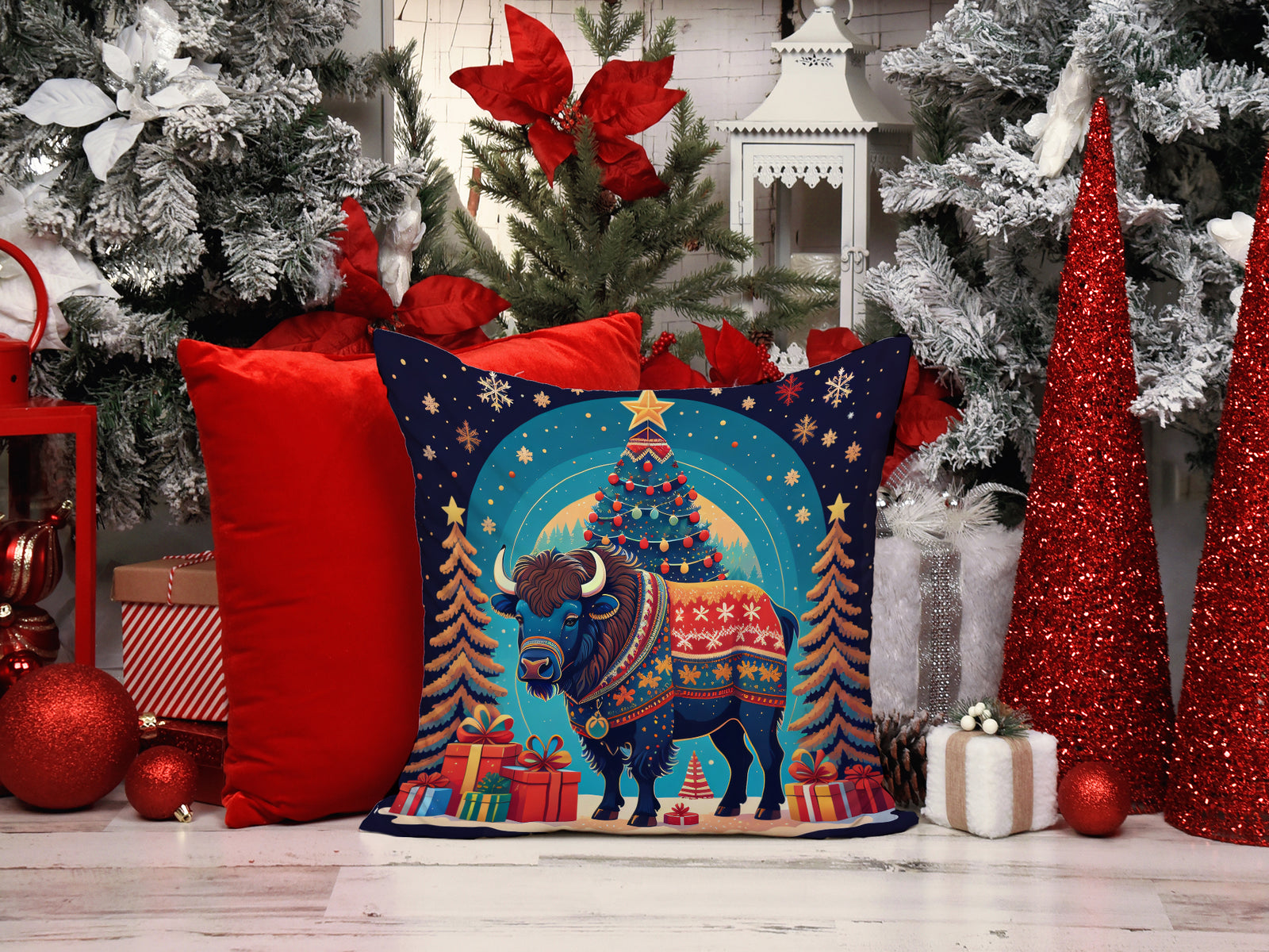 Caroline's Treasures Buffalo Christmas Throw Pillow - 14x14 Decorative Pillow – Art for Your Home & Patio