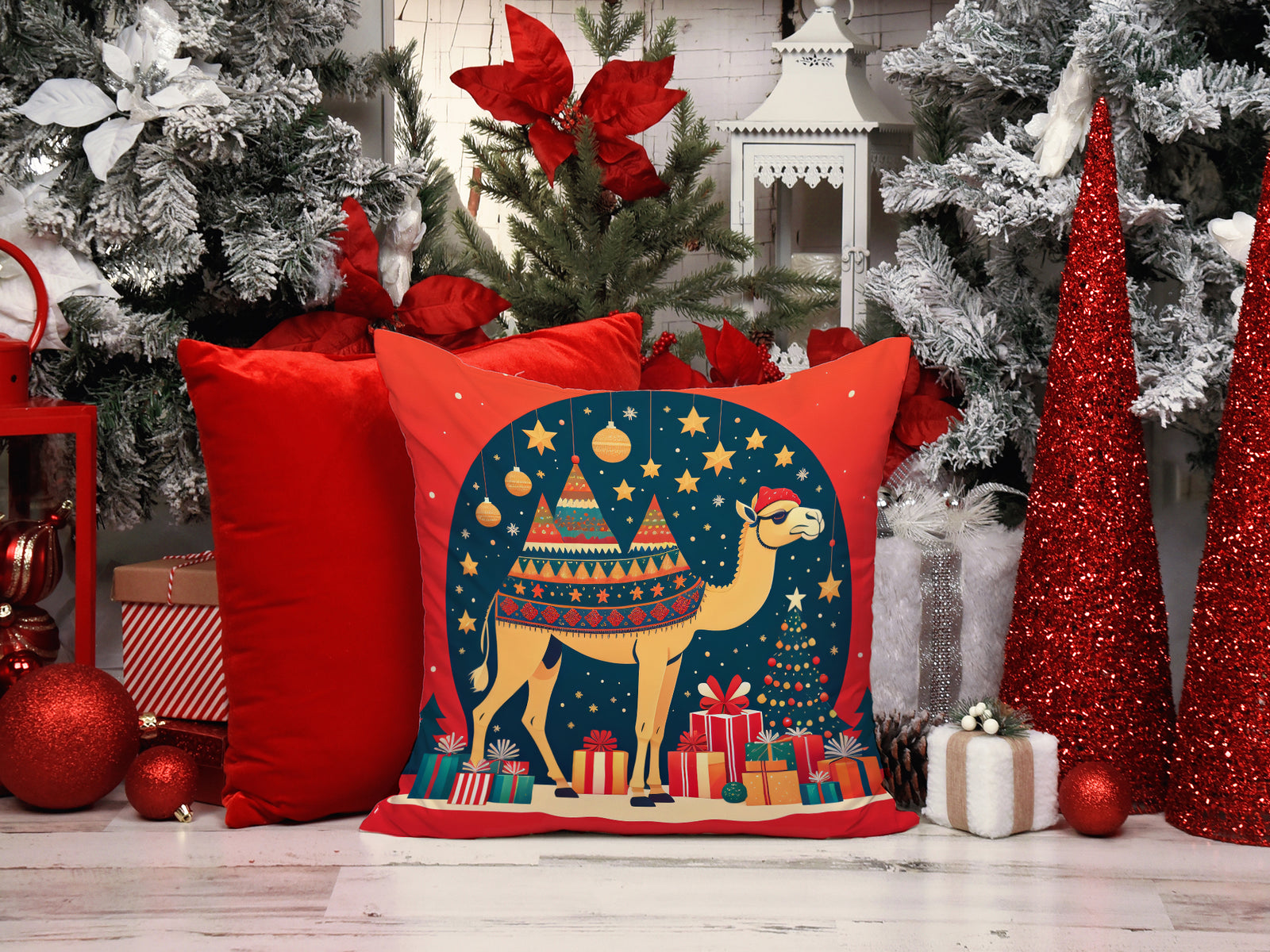 Caroline's Treasures Camel Christmas Throw Pillow - 14x14 Decorative Pillow – Art for Your Home & Patio