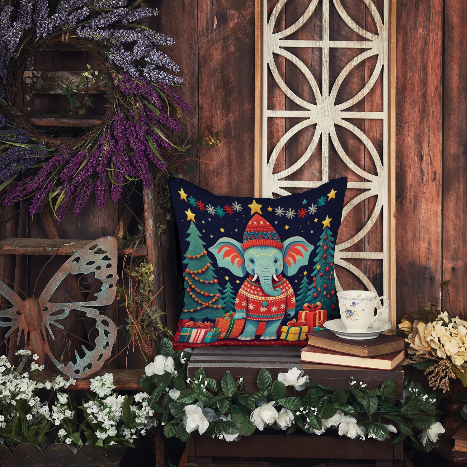 Elephant Christmas Fabric Decorative Pillow