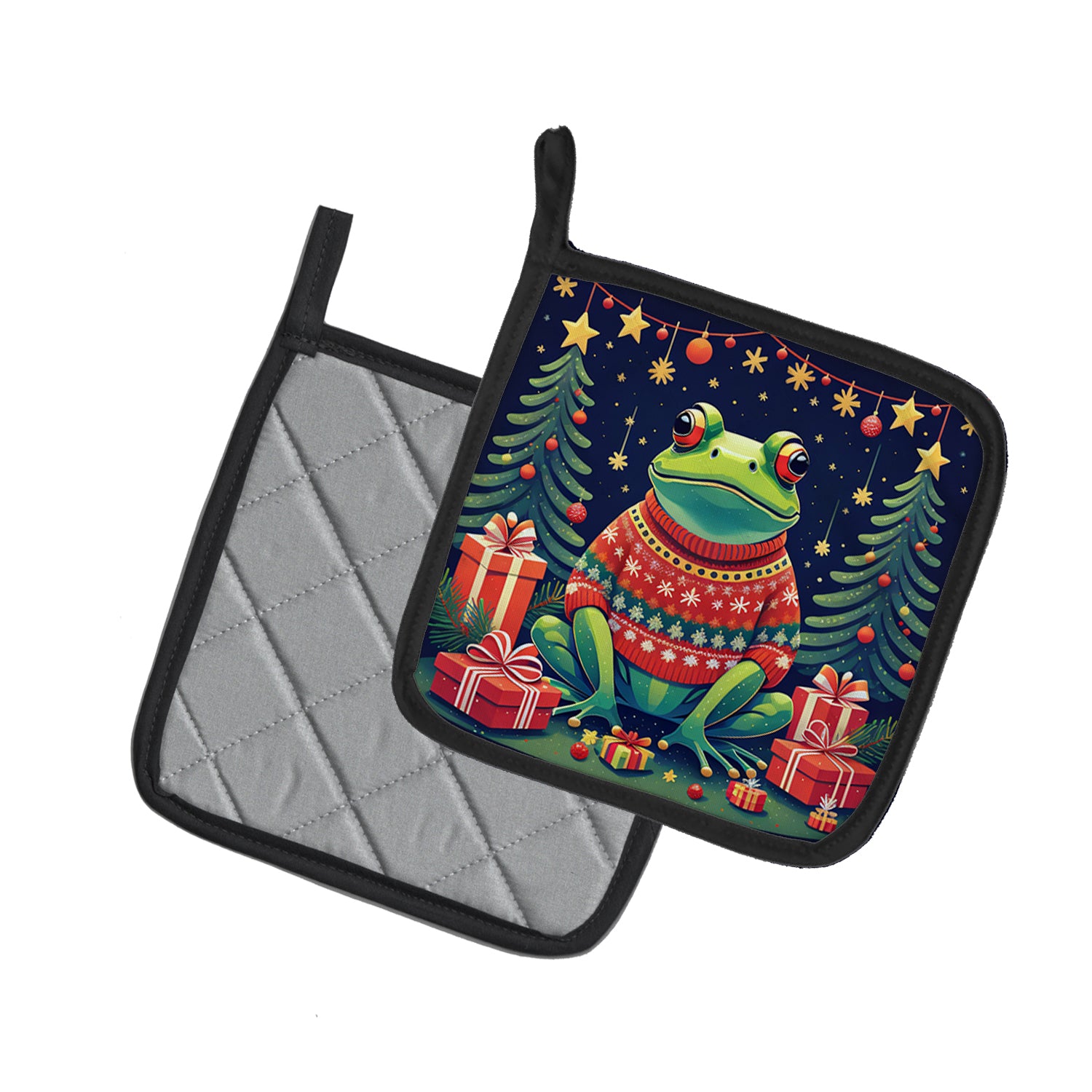 Caroline's Treasures Frog Christmas Pot Holders - Set of 2 Decorative Kitchen Helpers | Made in the USA