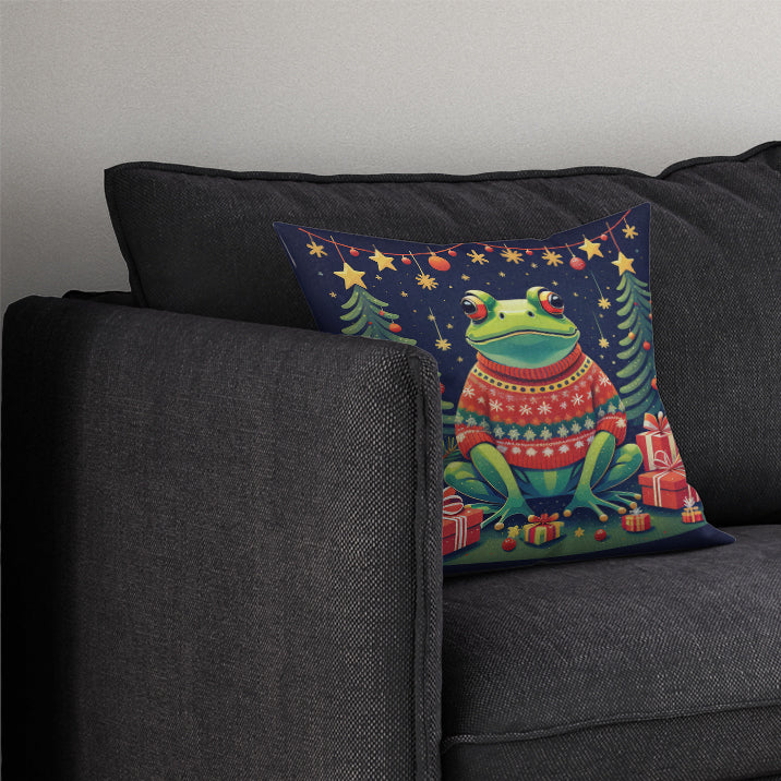 Frog Christmas Fabric Decorative Pillow