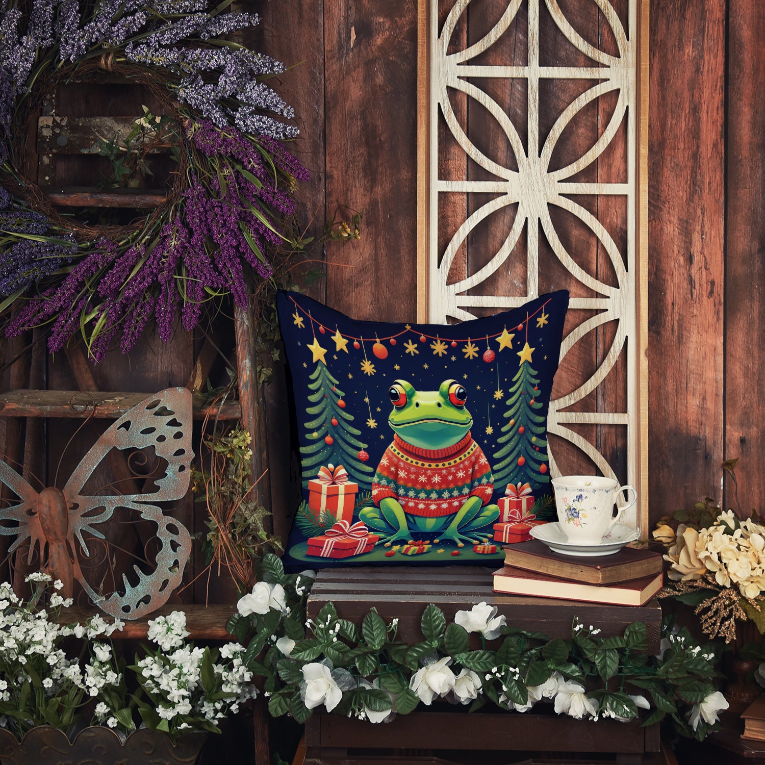 Frog Christmas Fabric Decorative Pillow
