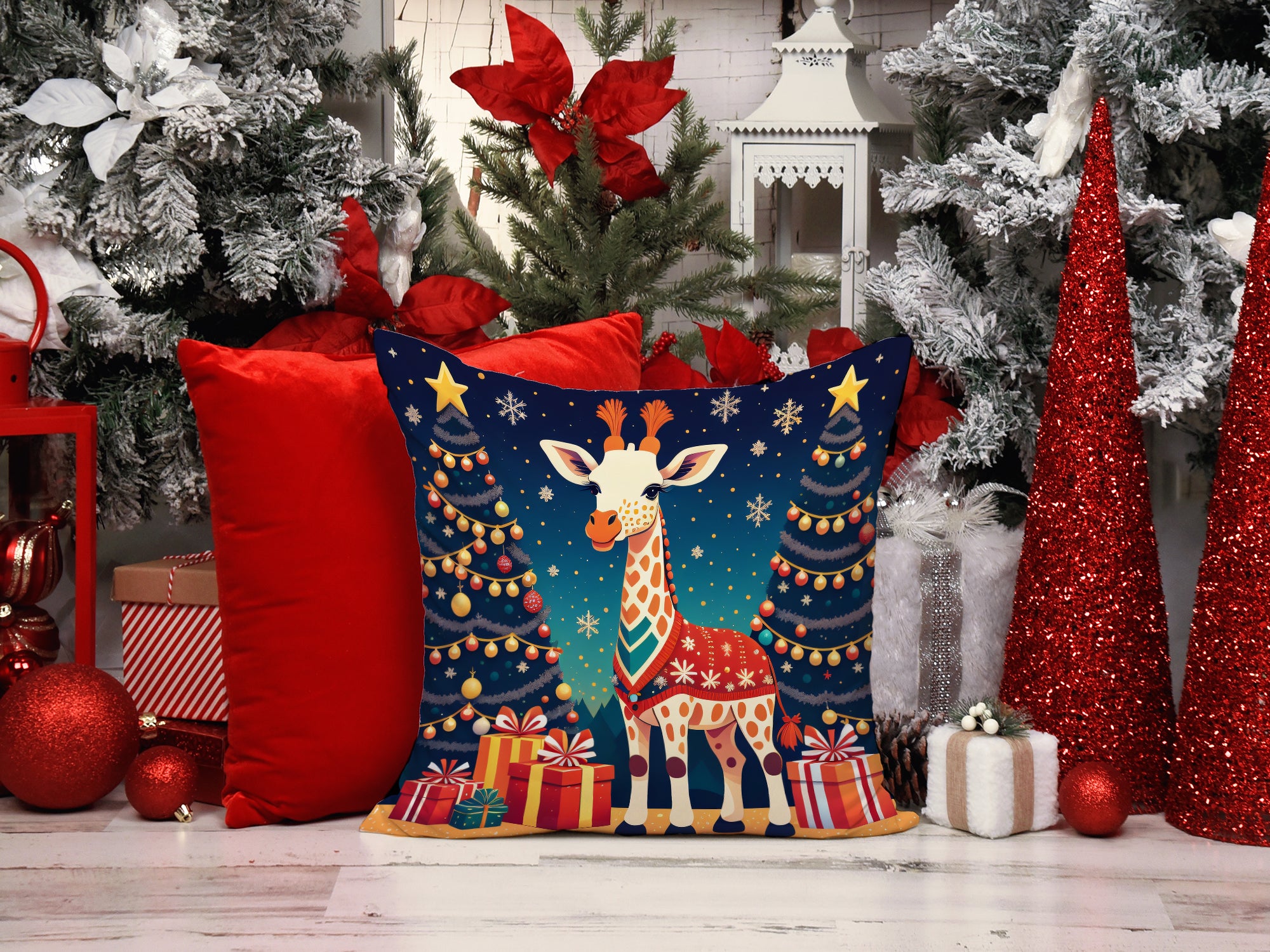 Giraffe Christmas Fabric Decorative Pillow