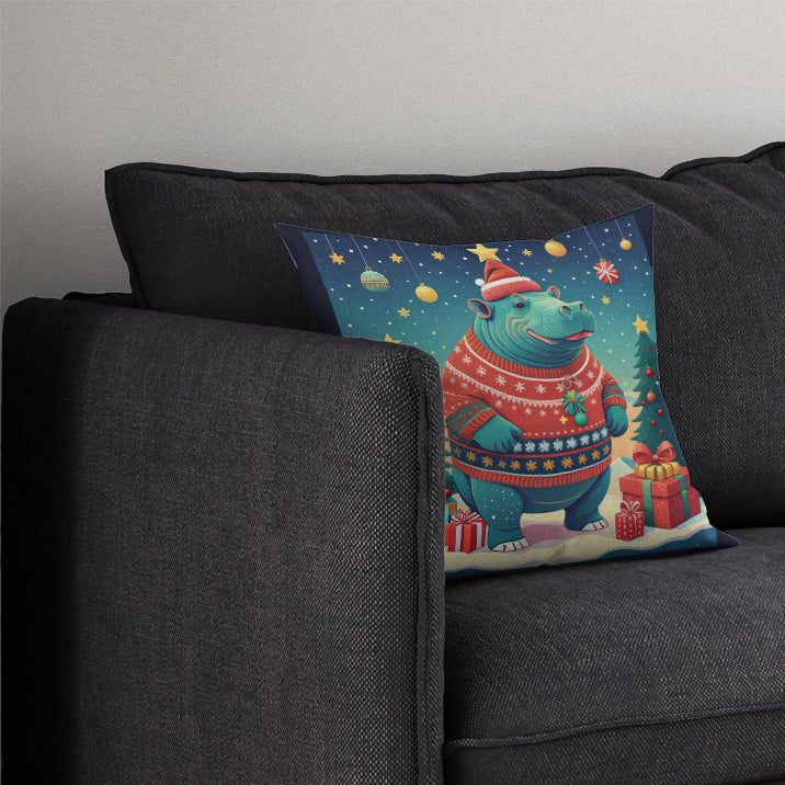 Hippopotamus Christmas Fabric Decorative Pillow