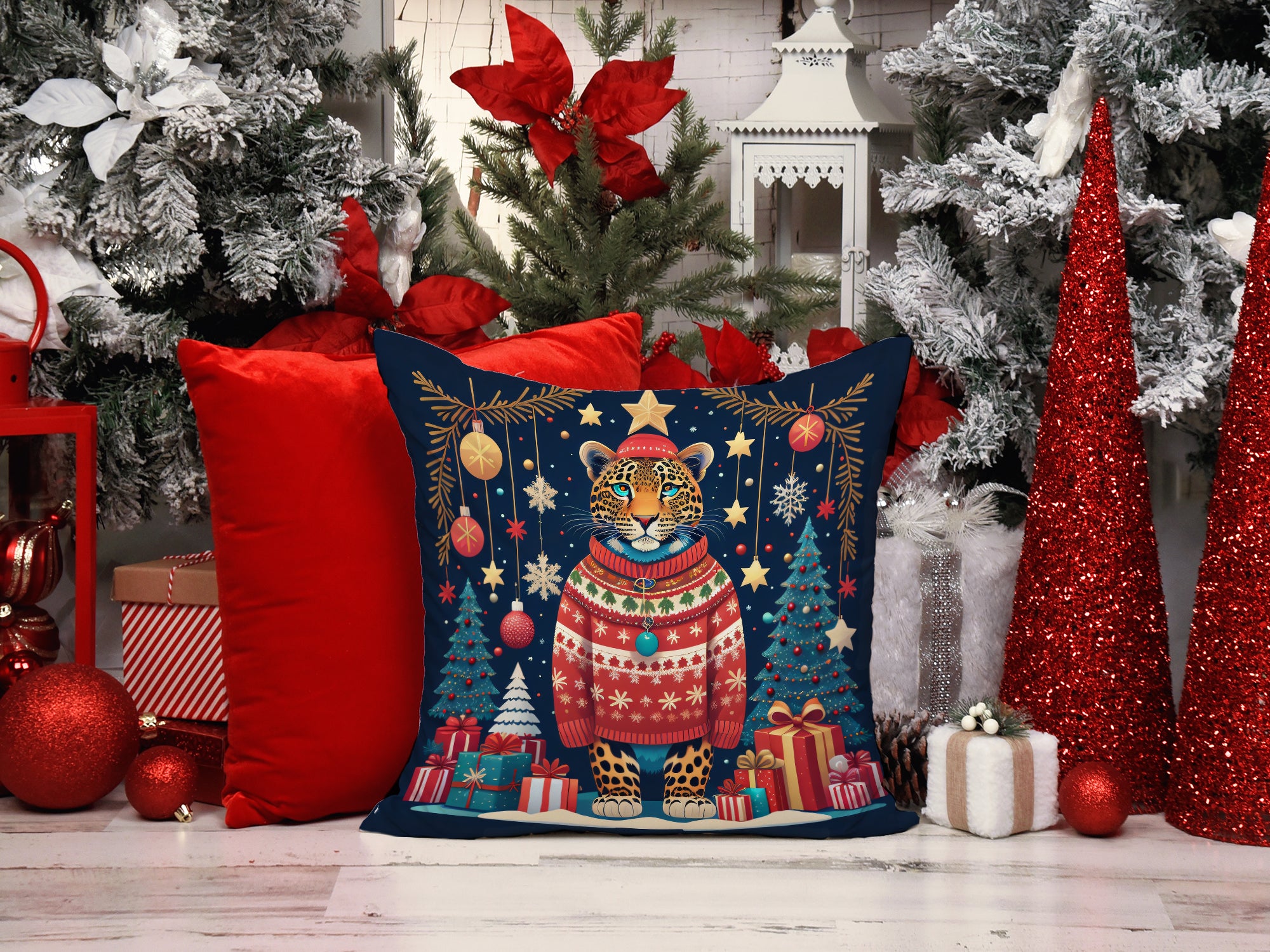 Leopard Christmas Fabric Decorative Pillow