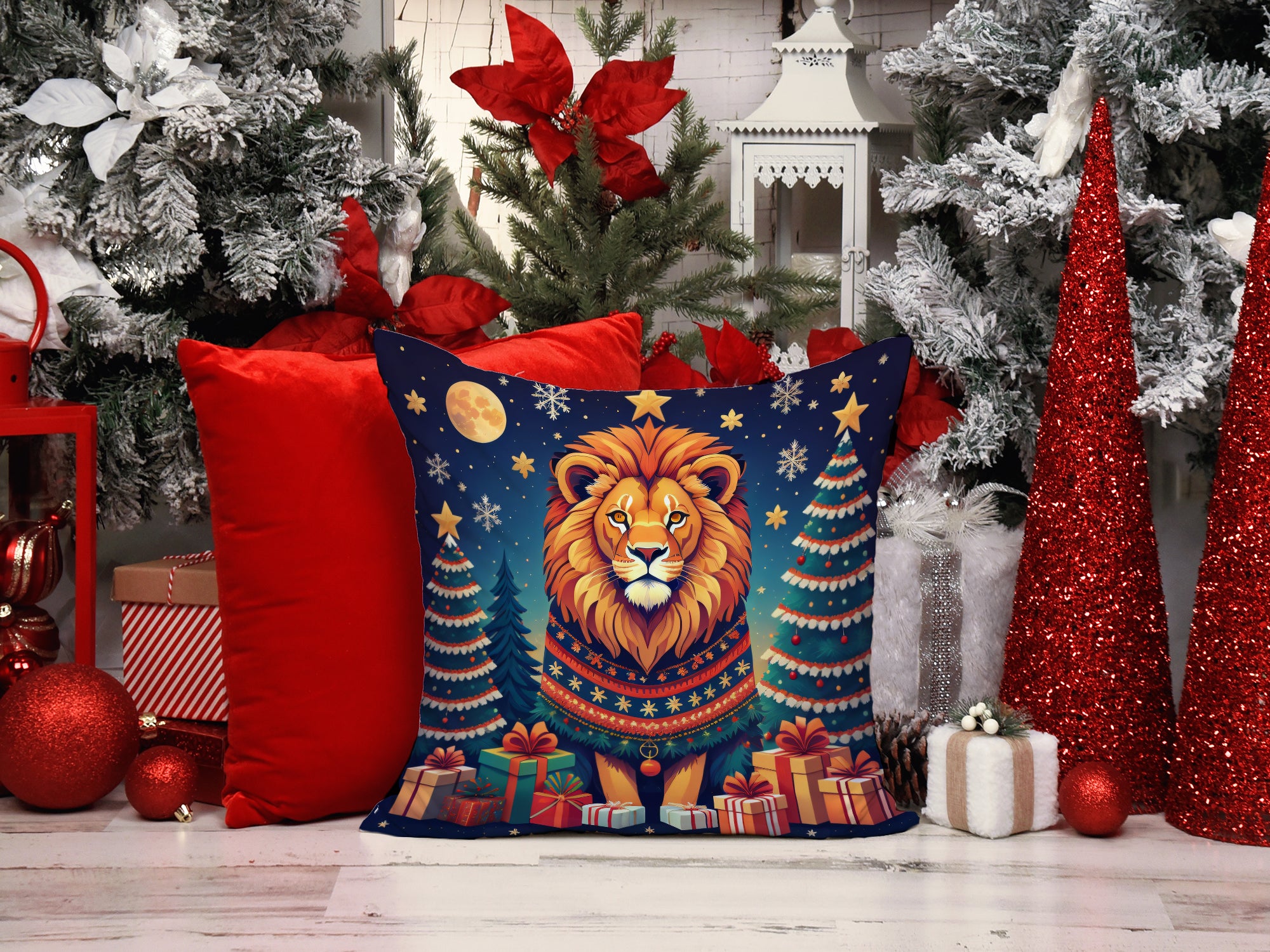 Lion Christmas Fabric Decorative Pillow