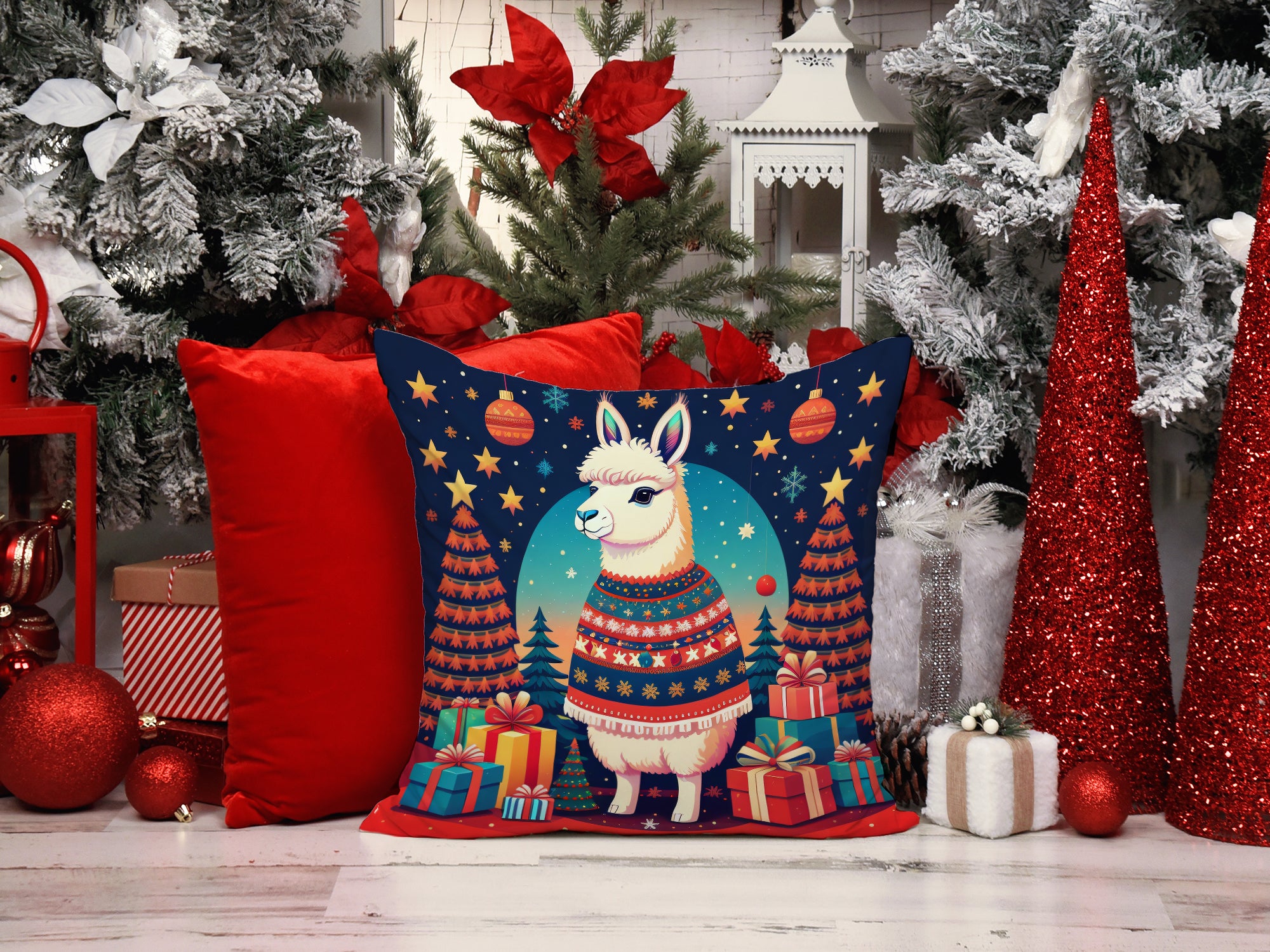 Llama Christmas Fabric Decorative Pillow