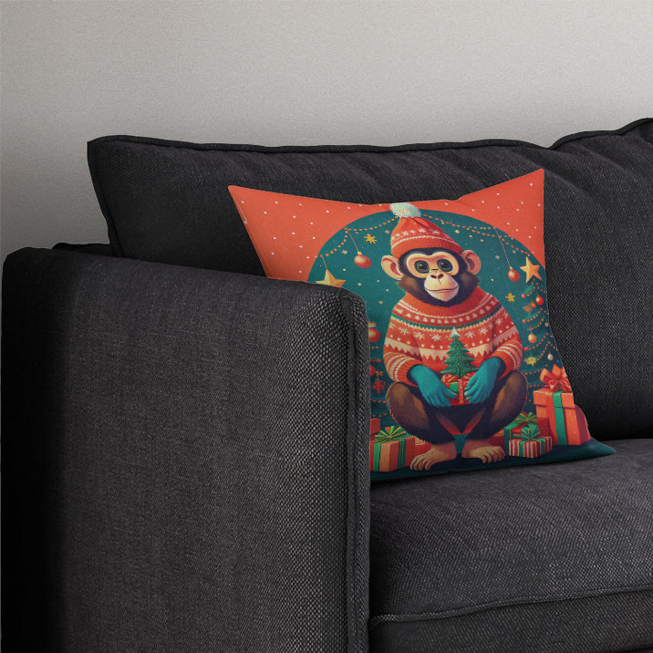 Monkey Christmas Fabric Decorative Pillow