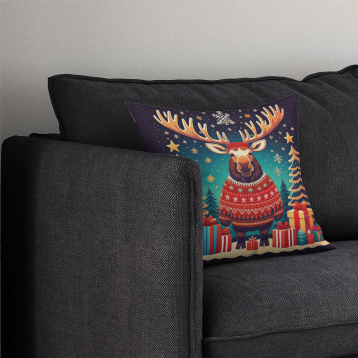 Moose Christmas Fabric Decorative Pillow