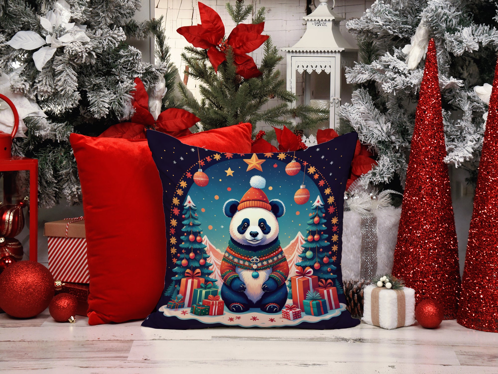 Panda Christmas Fabric Decorative Pillow