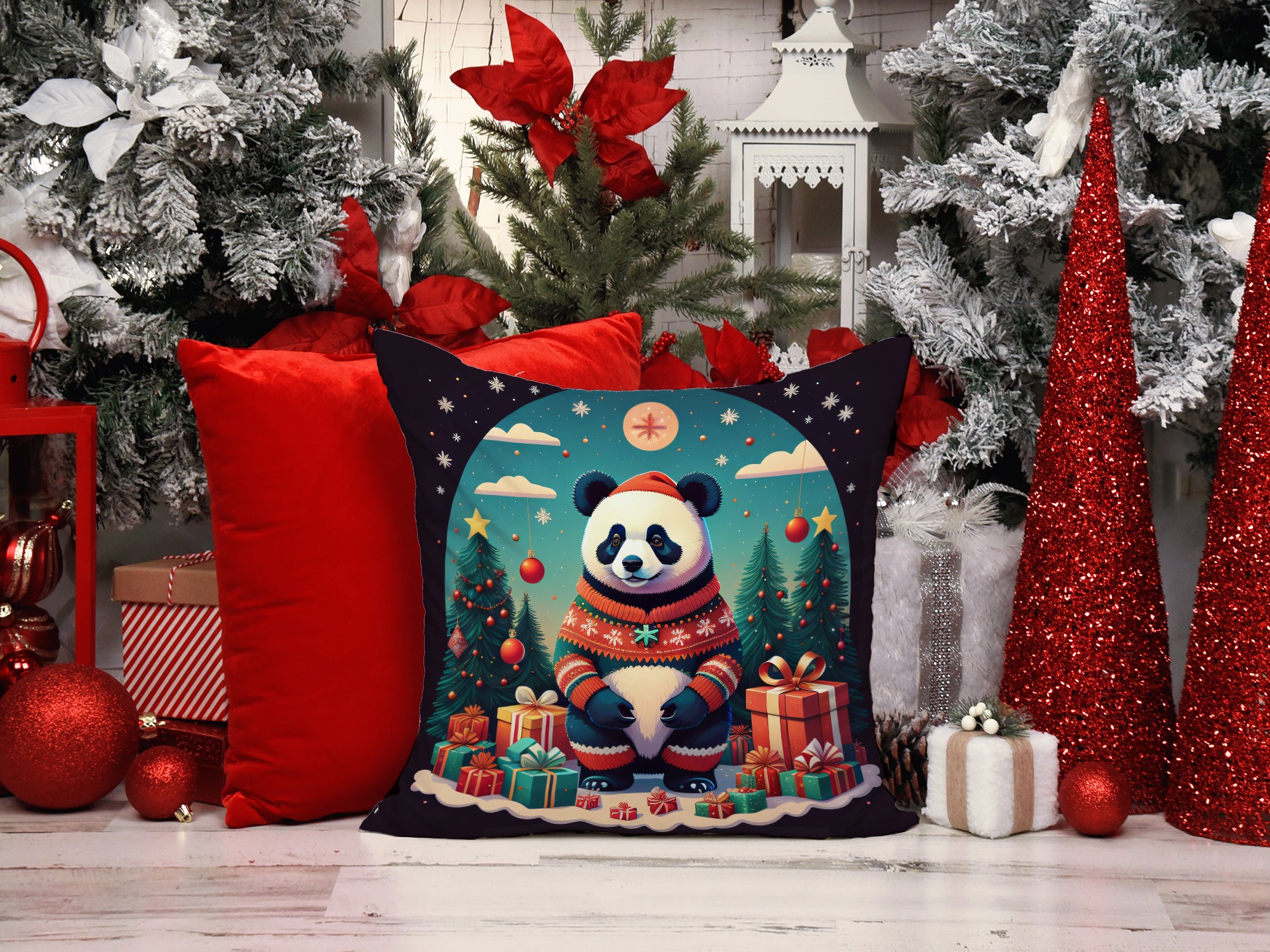Panda Christmas Fabric Decorative Pillow