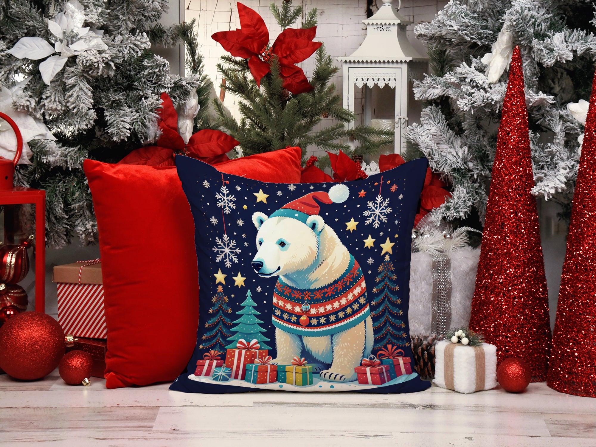 Polar Bear Christmas Fabric Decorative Pillow