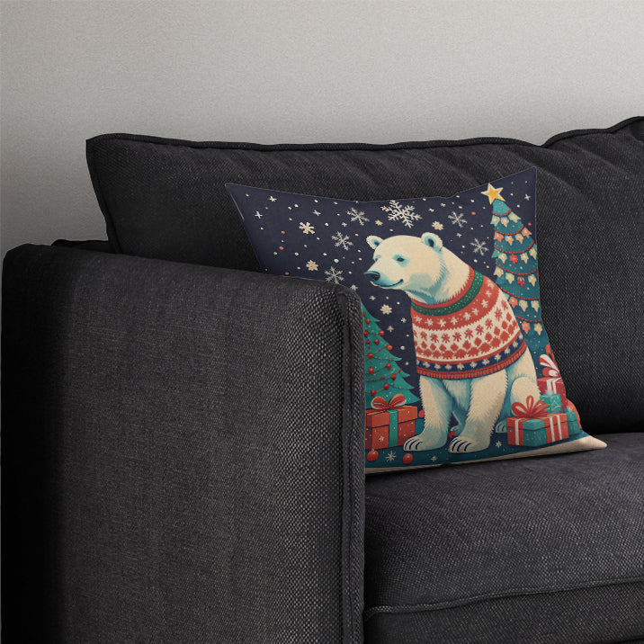 Polar Bear Christmas Fabric Decorative Pillow