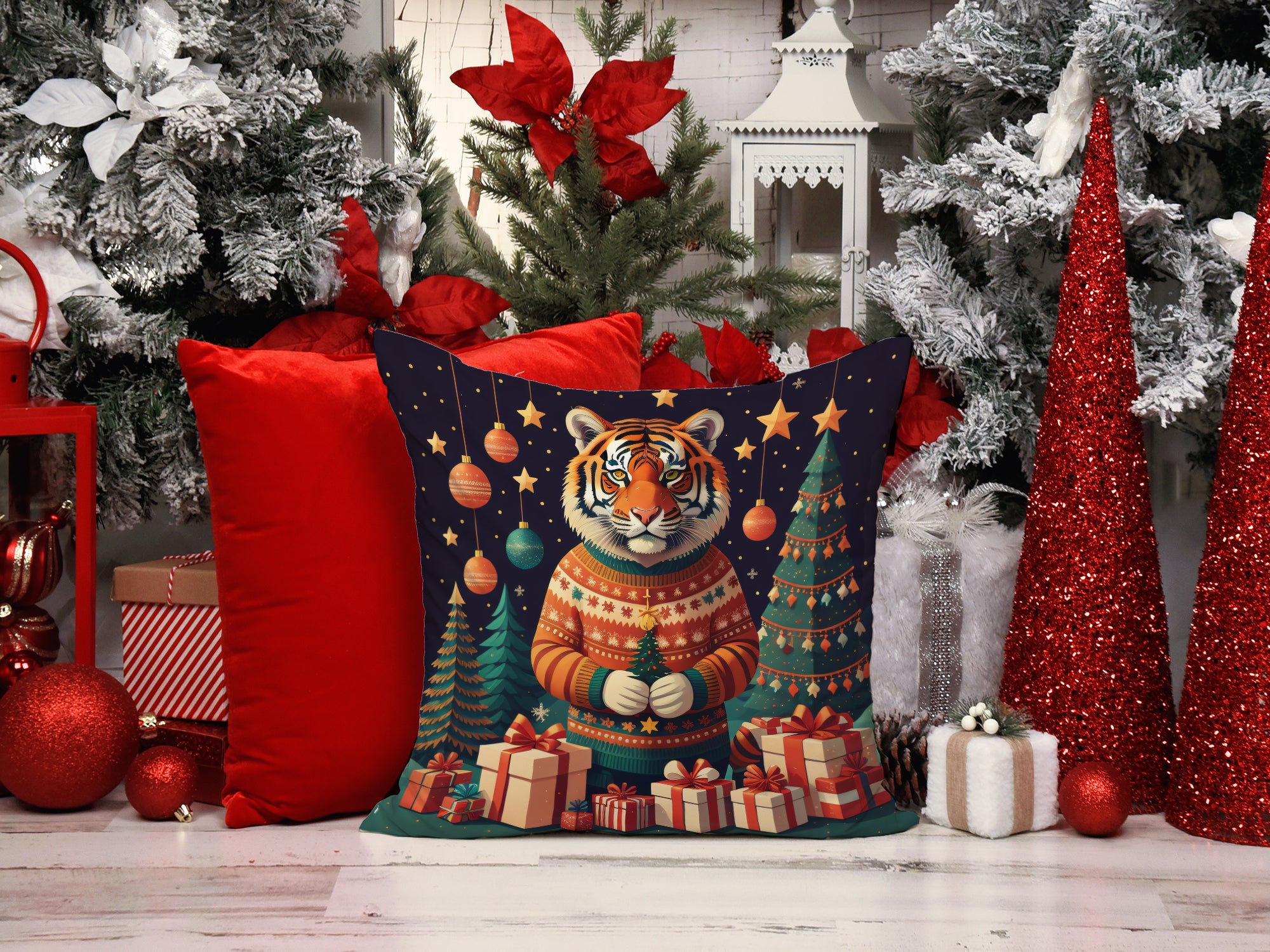 Tiger Christmas Fabric Decorative Pillow