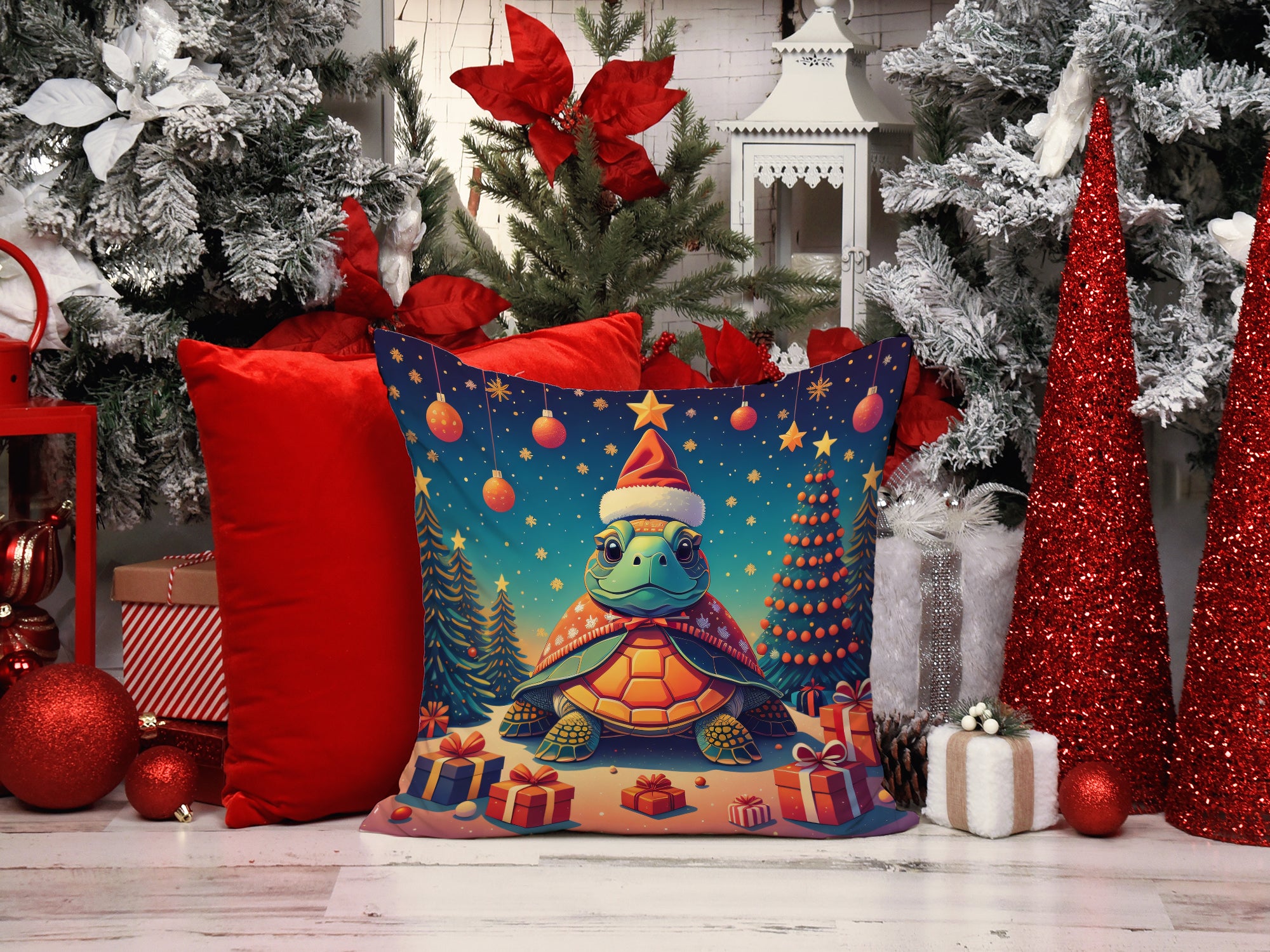 Turtle Christmas Fabric Decorative Pillow
