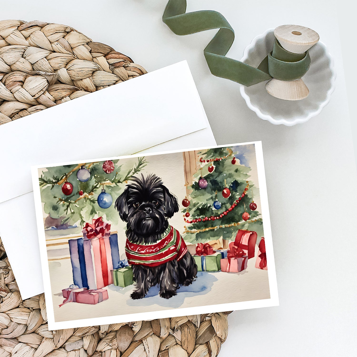 Affenpinscher Christmas Greeting Cards and Envelopes Pack of 8