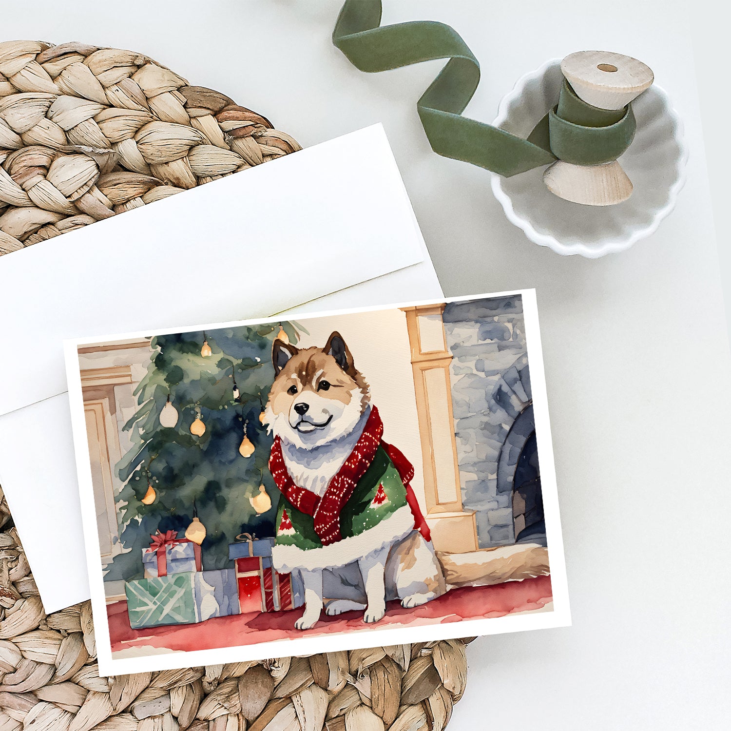 Akita Christmas Greeting Cards and Envelopes Pack of 8