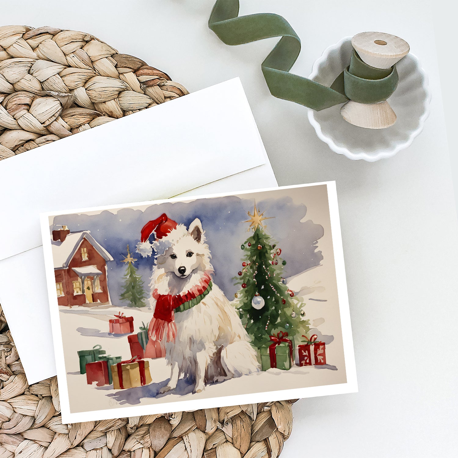 American Eskimo Christmas Greeting Cards and Envelopes Pack of 8