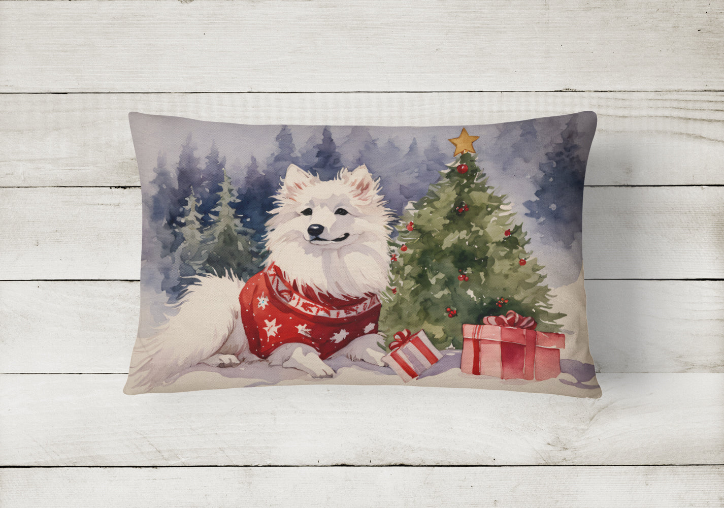 American Eskimo Christmas Fabric Decorative Pillow